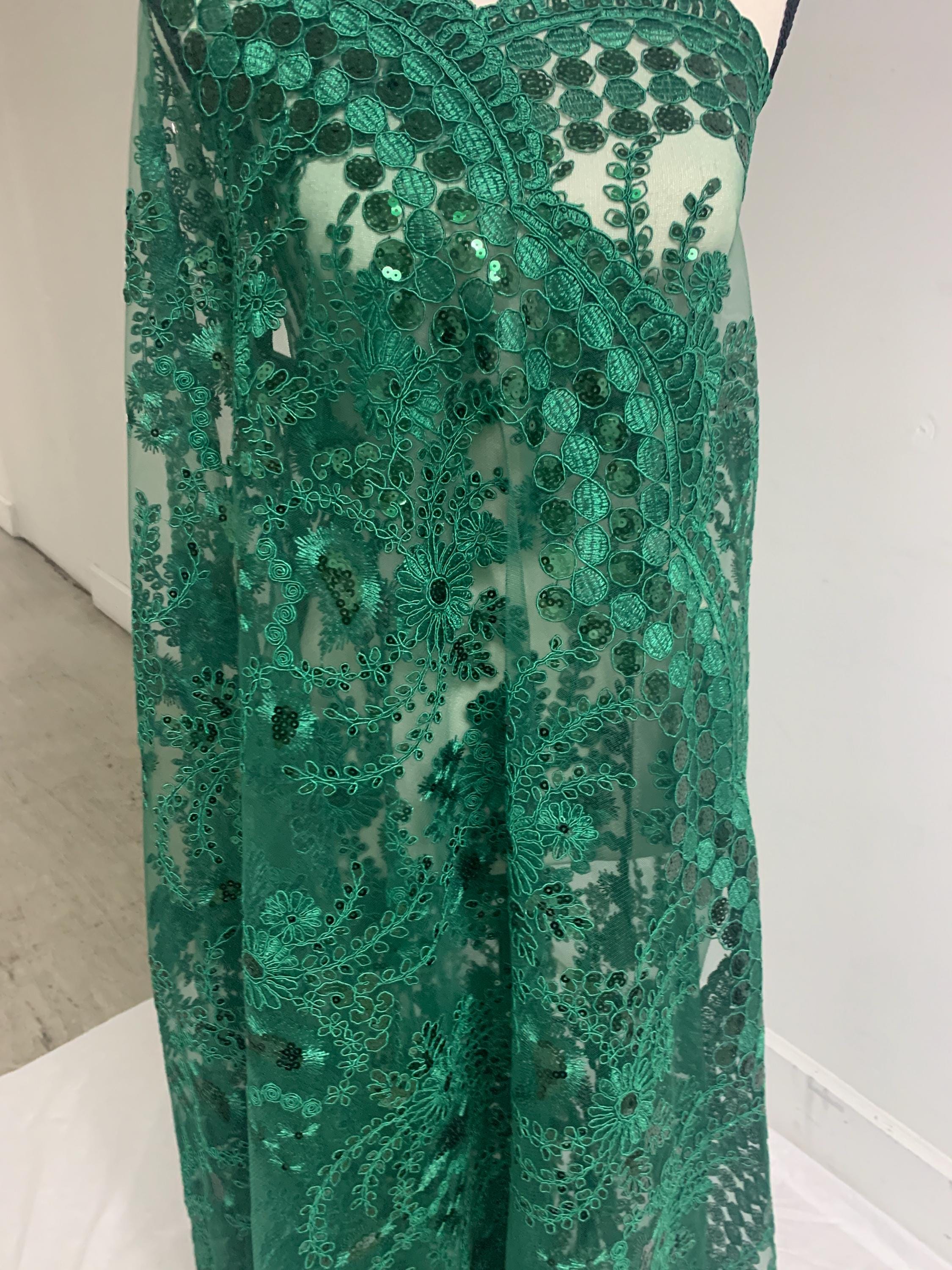 Hunter green lace fabrics design Lexie, Sequins embroidery double scalloped fabric width 50 inches