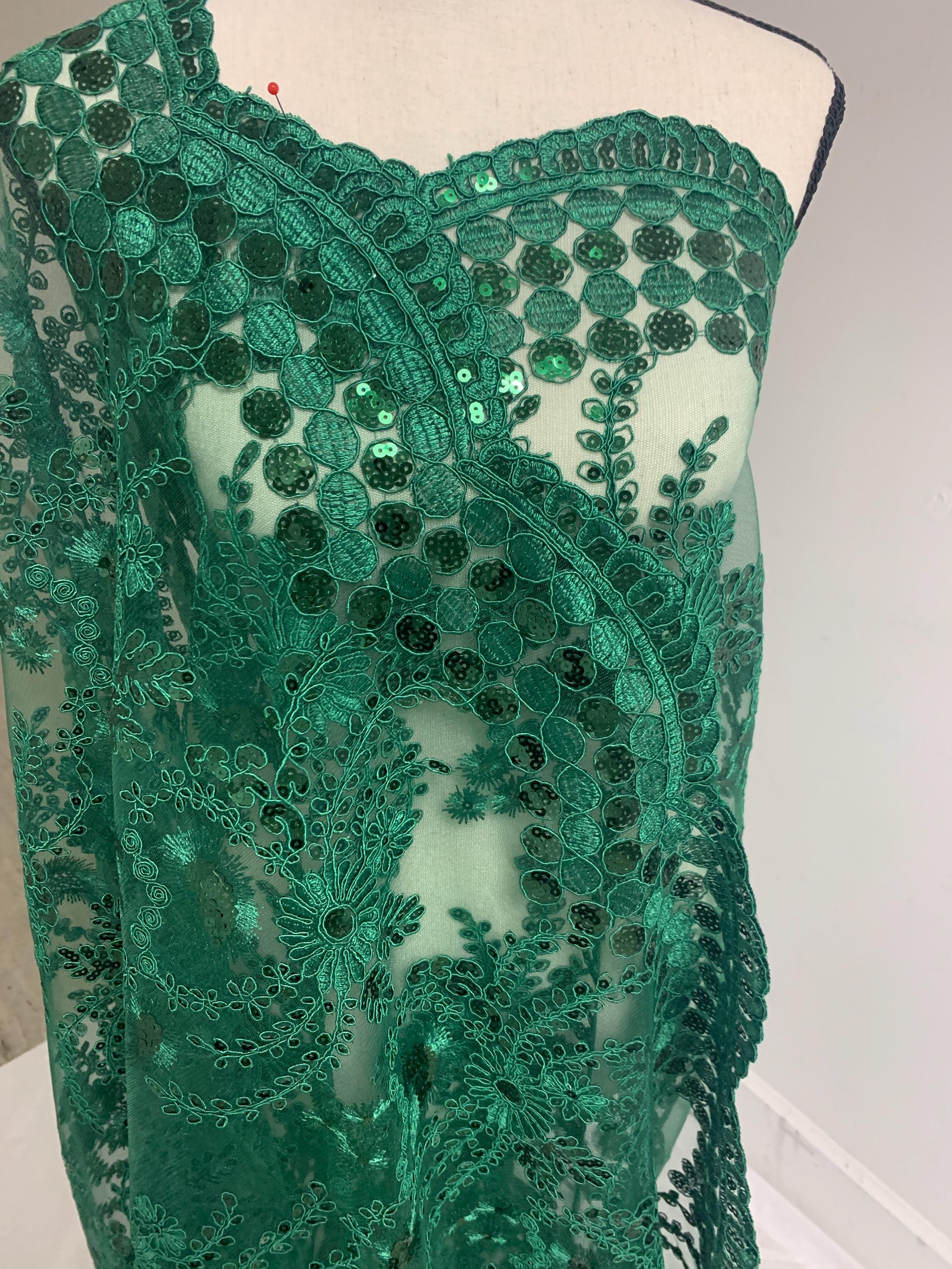 Hunter green lace fabrics design Lexie, Sequins embroidery double scalloped fabric width 50 inches