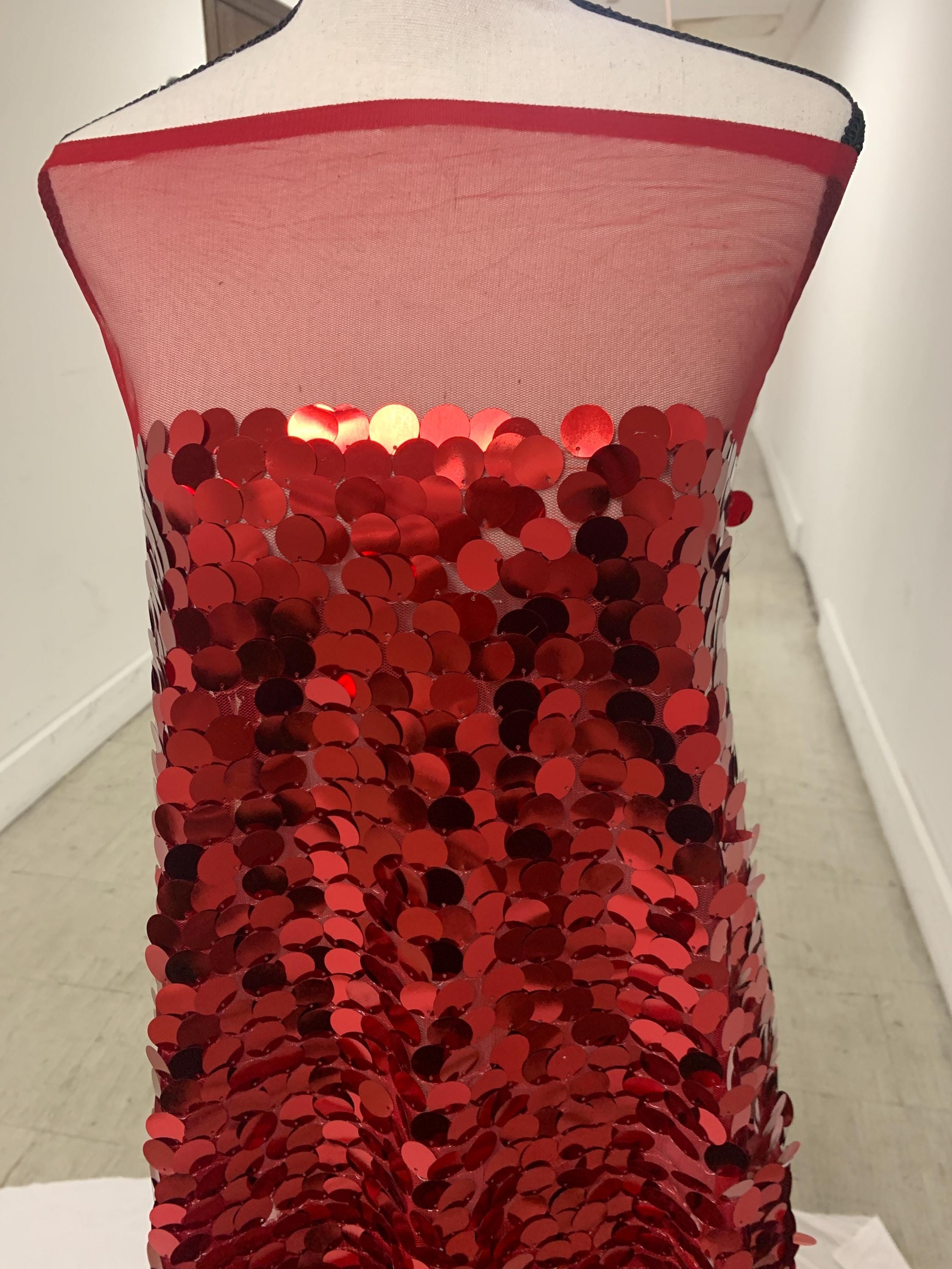 A 3 yards Red big sequins fabric for customs, dress and decoration.