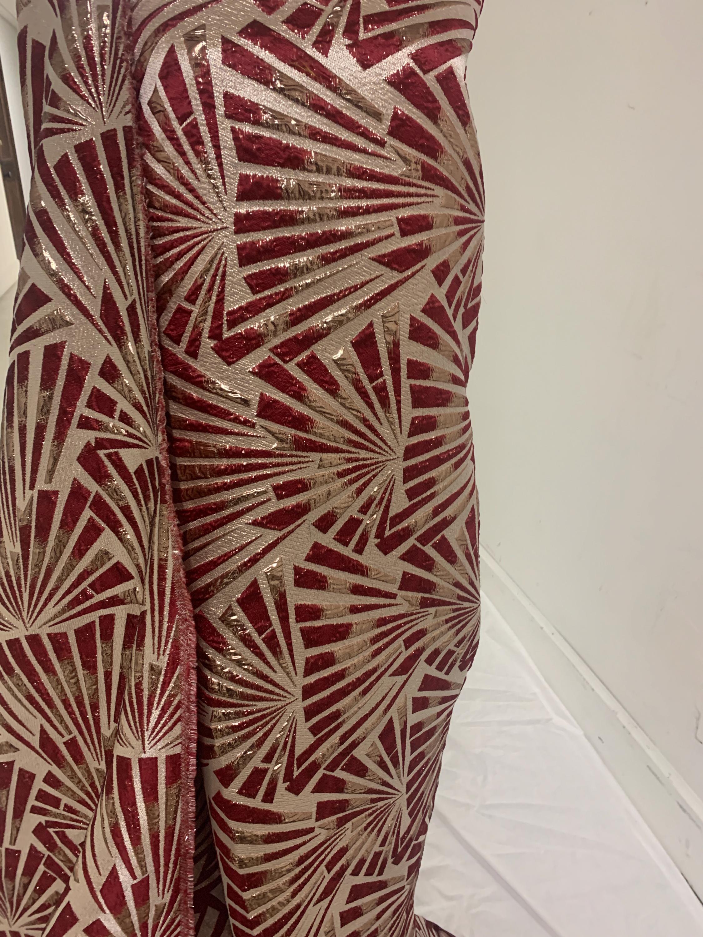 5 yards Red brocade metalic fabric. color Red 56" design J3568