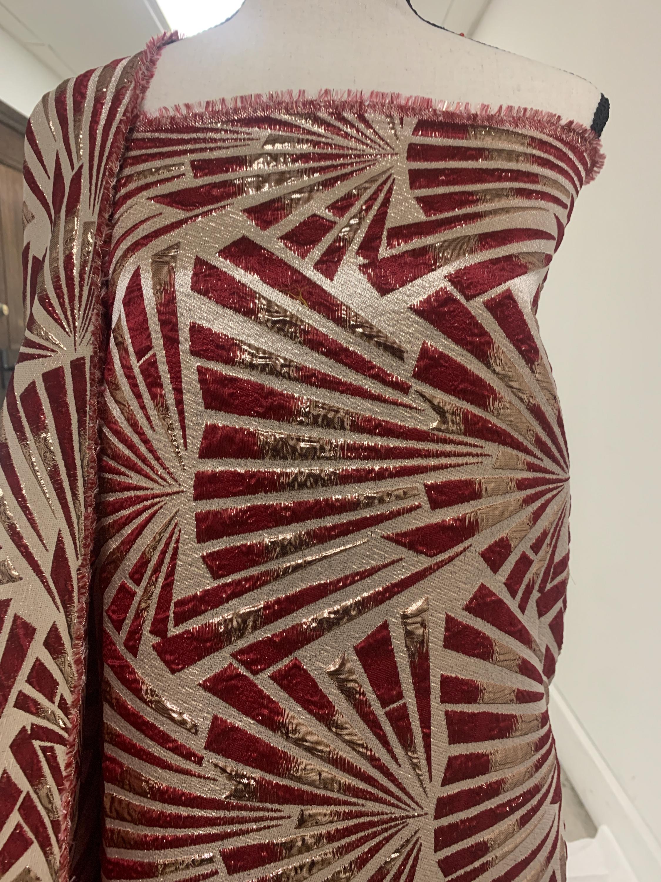 5 yards Red brocade metalic fabric. color Red 56" design J3568