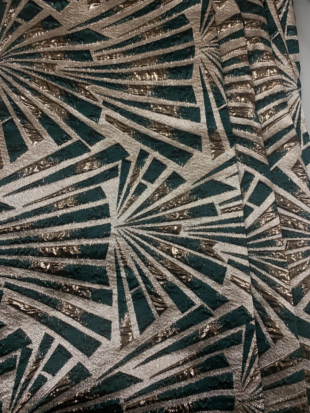 5 yards Hunter green brocade metalic fabric. width 56" design J3568