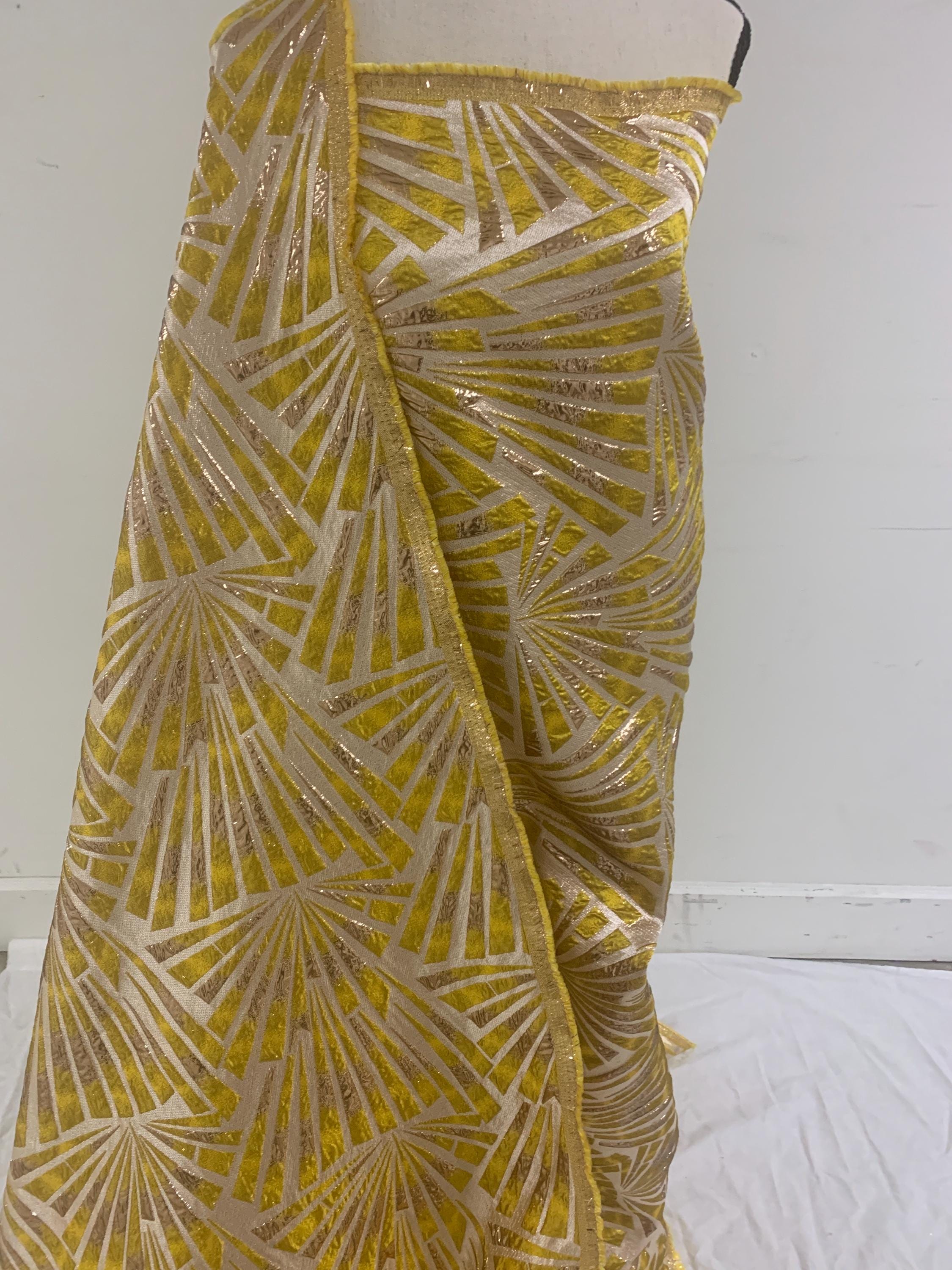 5 yards Yellow brocade metalic fabric. width 56" design J3568