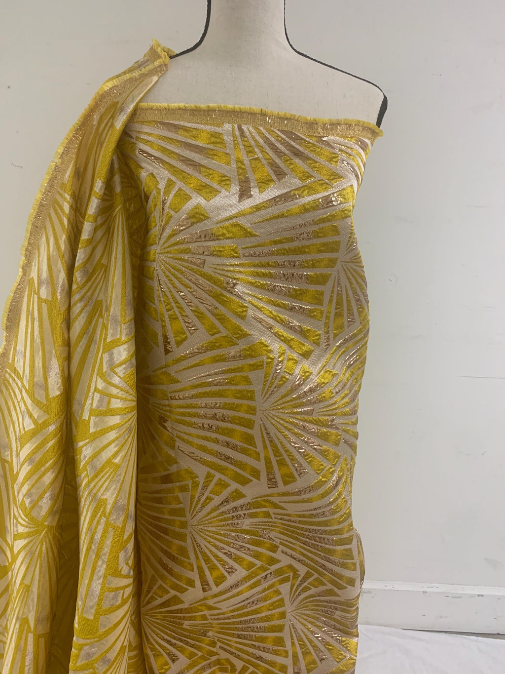 5 yards Yellow brocade metalic fabric. width 56" design J3568