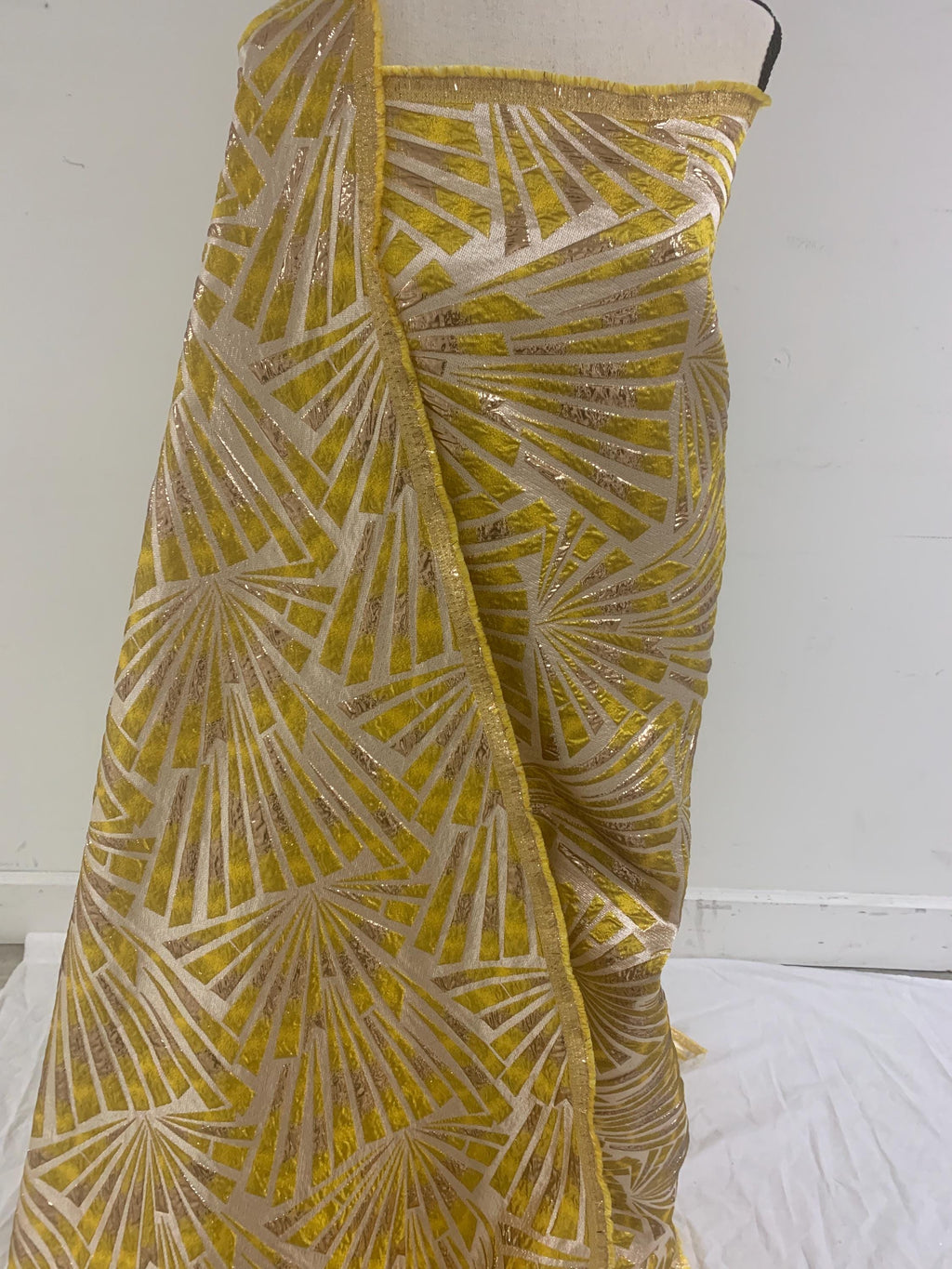 5 yards Yellow brocade metalic fabric. width 56" design J3568