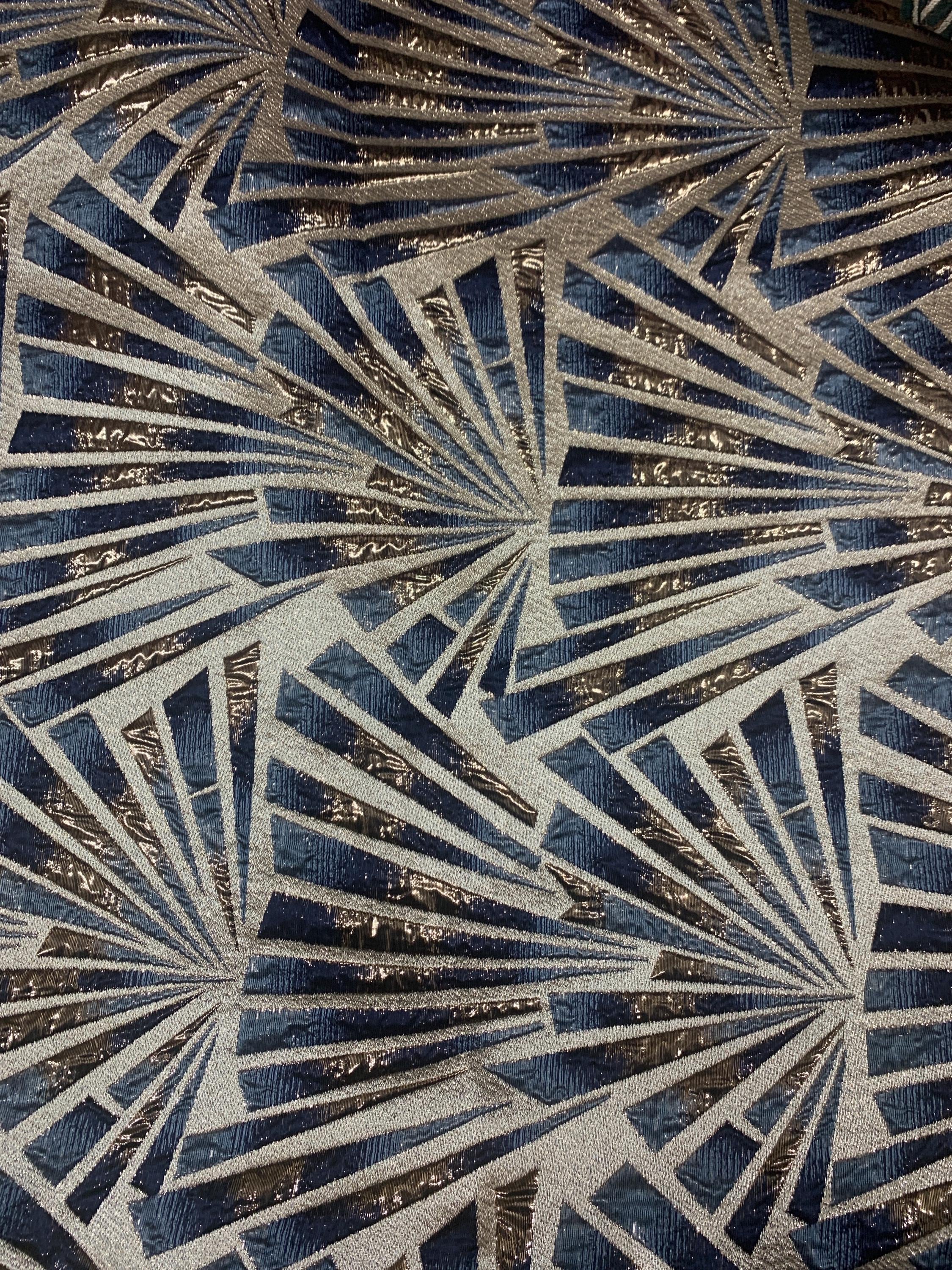 5 yards Blue brocade metalic fabric. width 56" design J3568