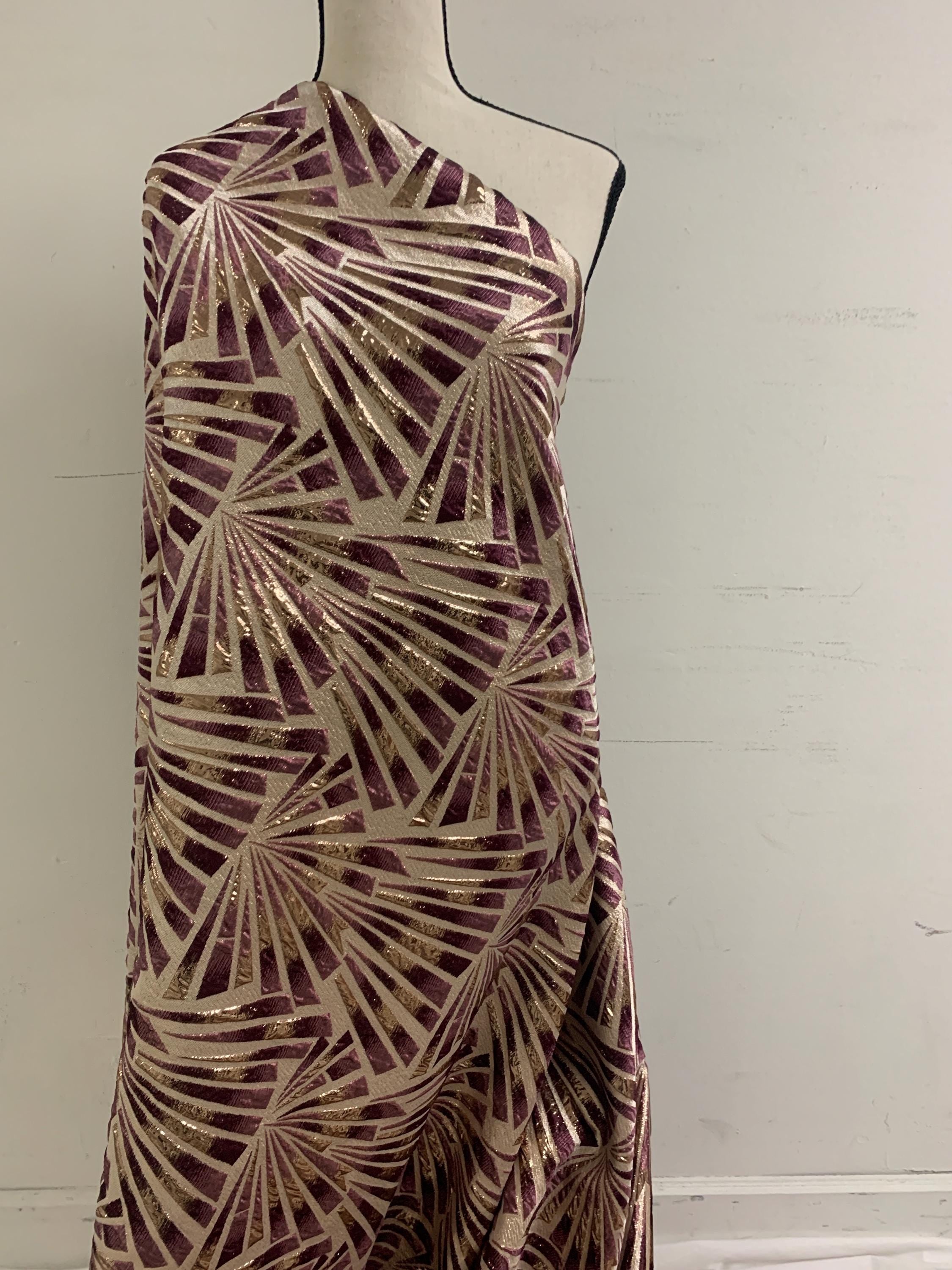 5 yards Wine color brocade metalic fabric. width 56" design J3568