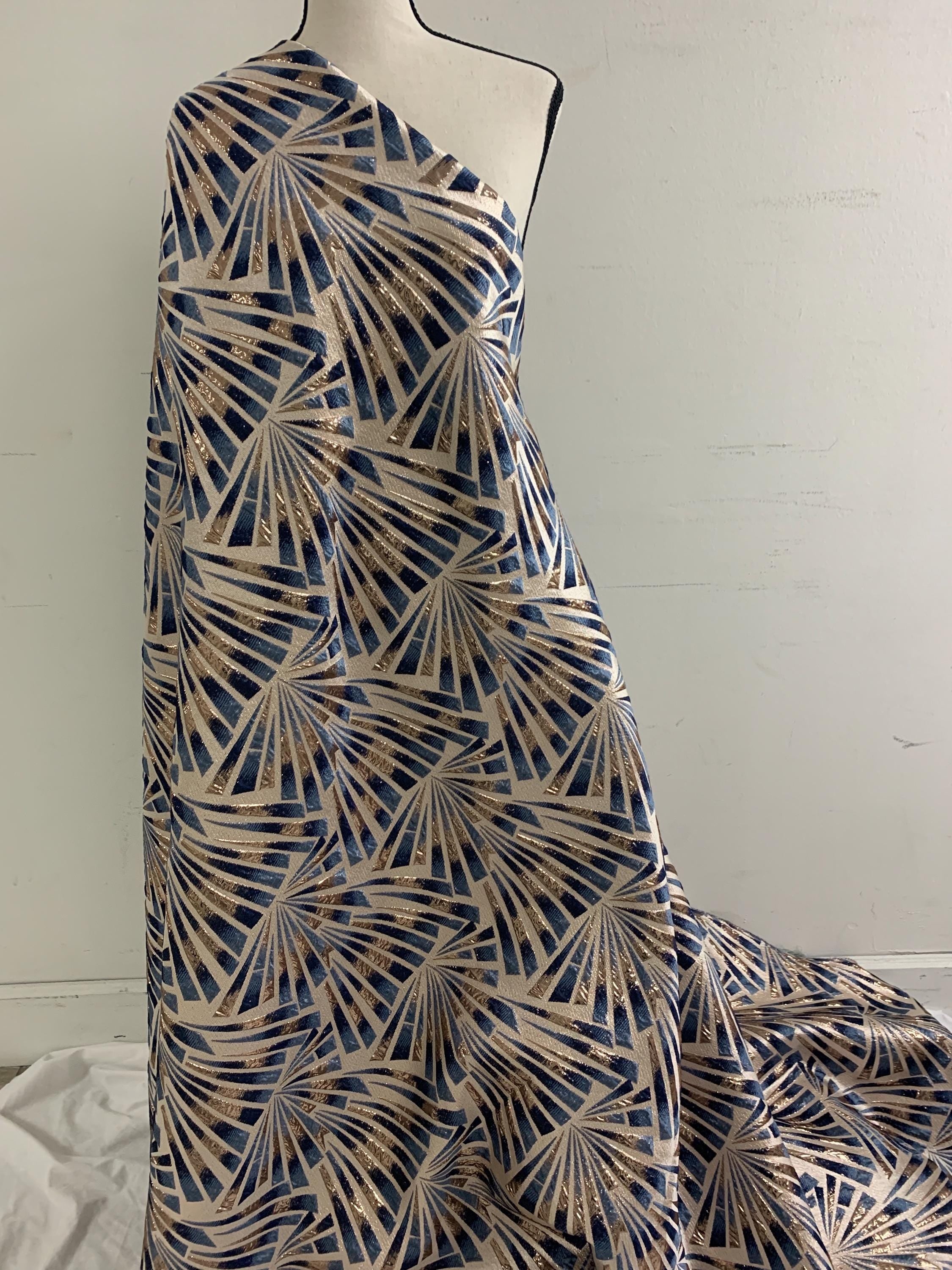 5 yards Blue brocade metalic fabric. width 56" design J3568