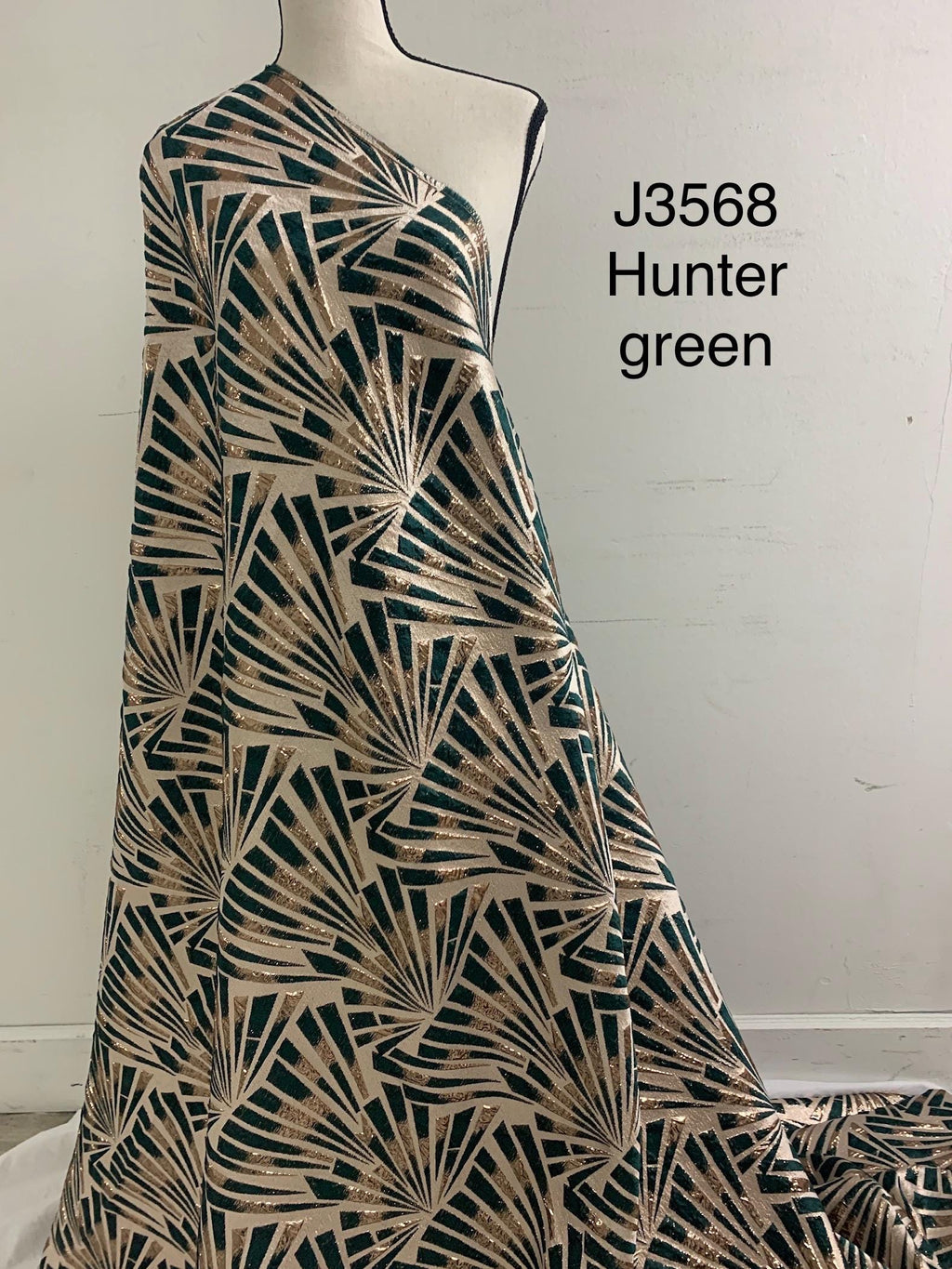5 yards Hunter green brocade metalic fabric. width 56" design J3568
