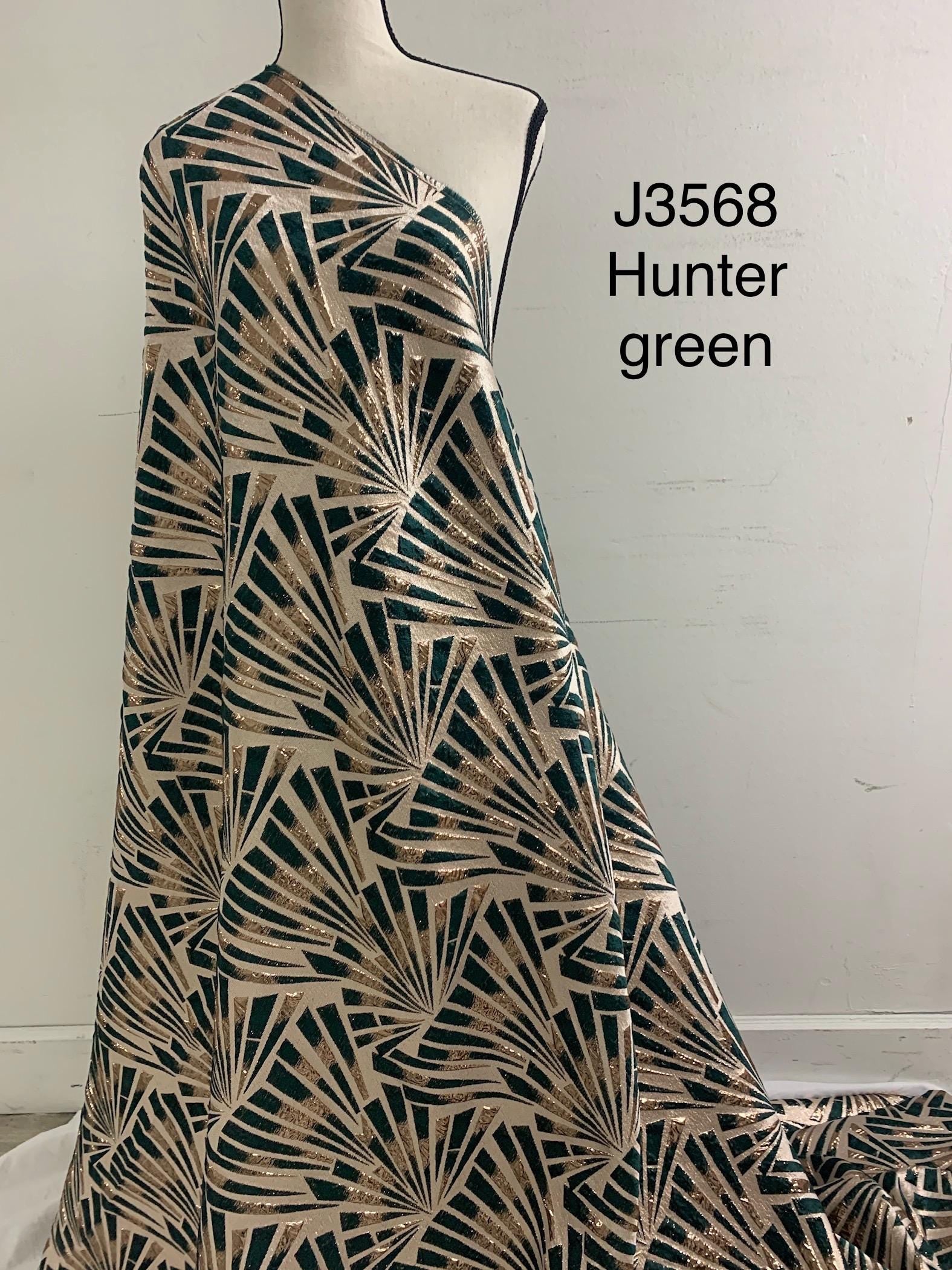 5 yards Hunter green brocade metalic fabric. width 56" design J3568
