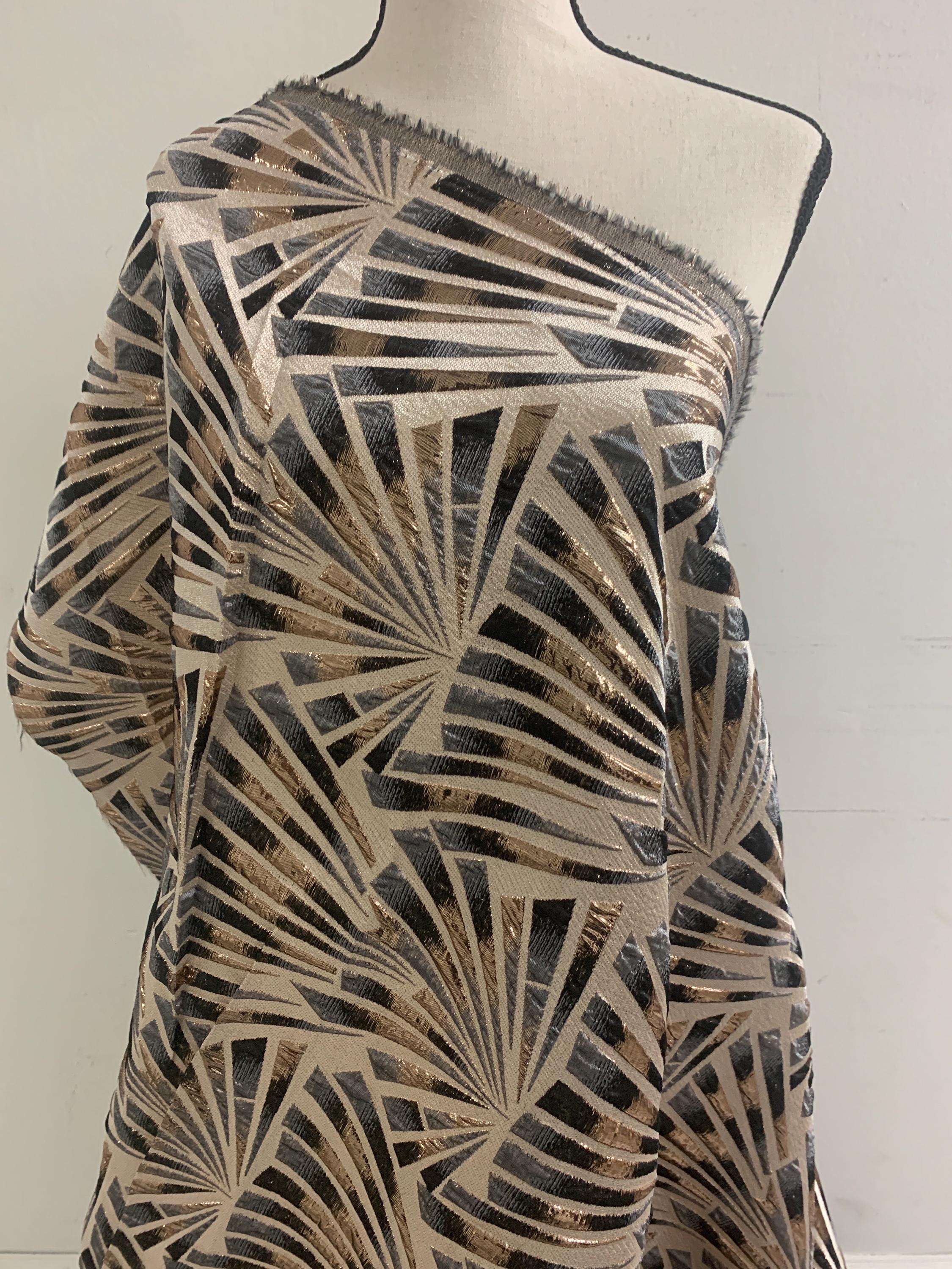 5 yards Black brocade metalic fabric. width 56" design J3568