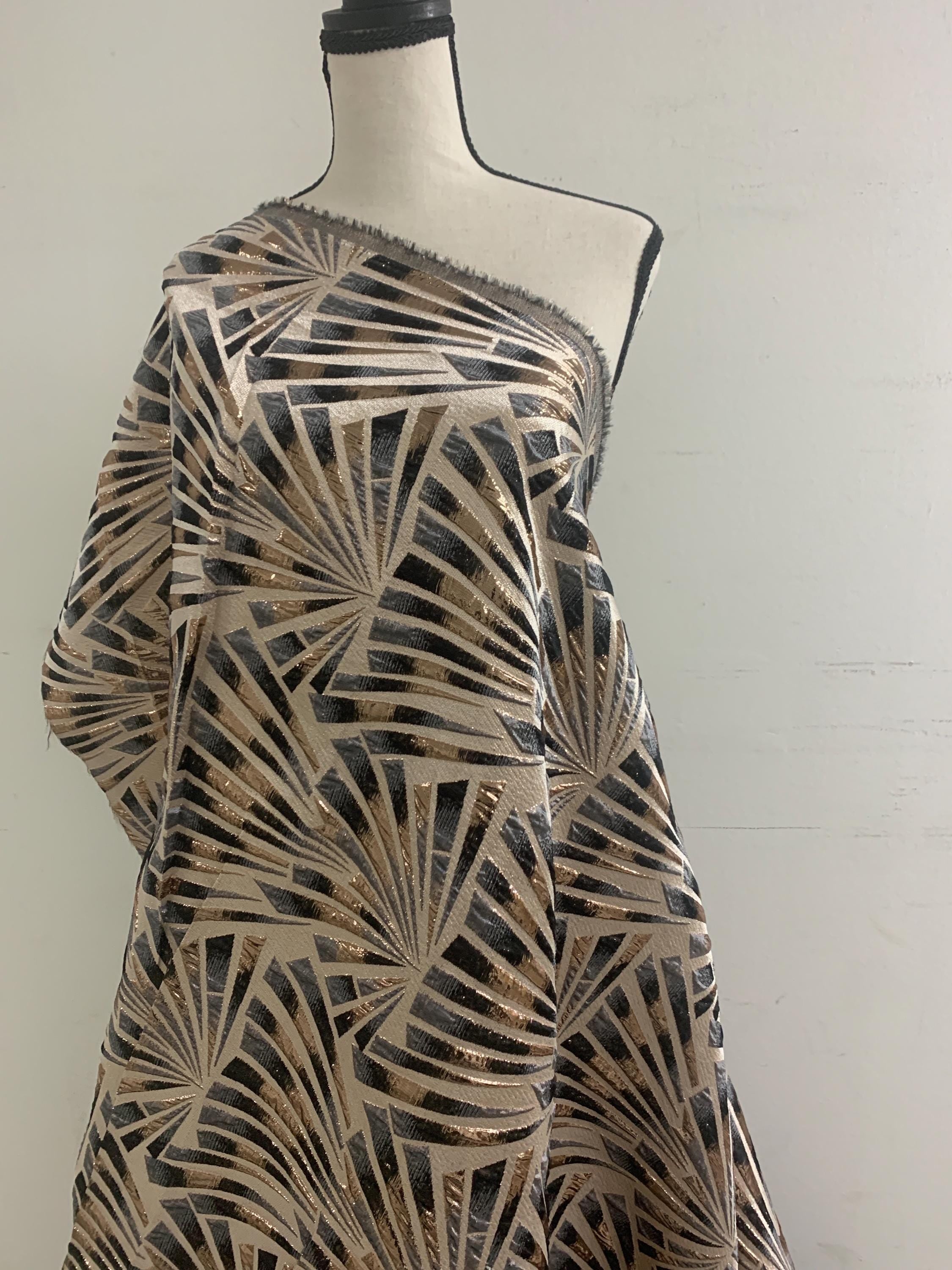 5 yards Black brocade metalic fabric. width 56" design J3568