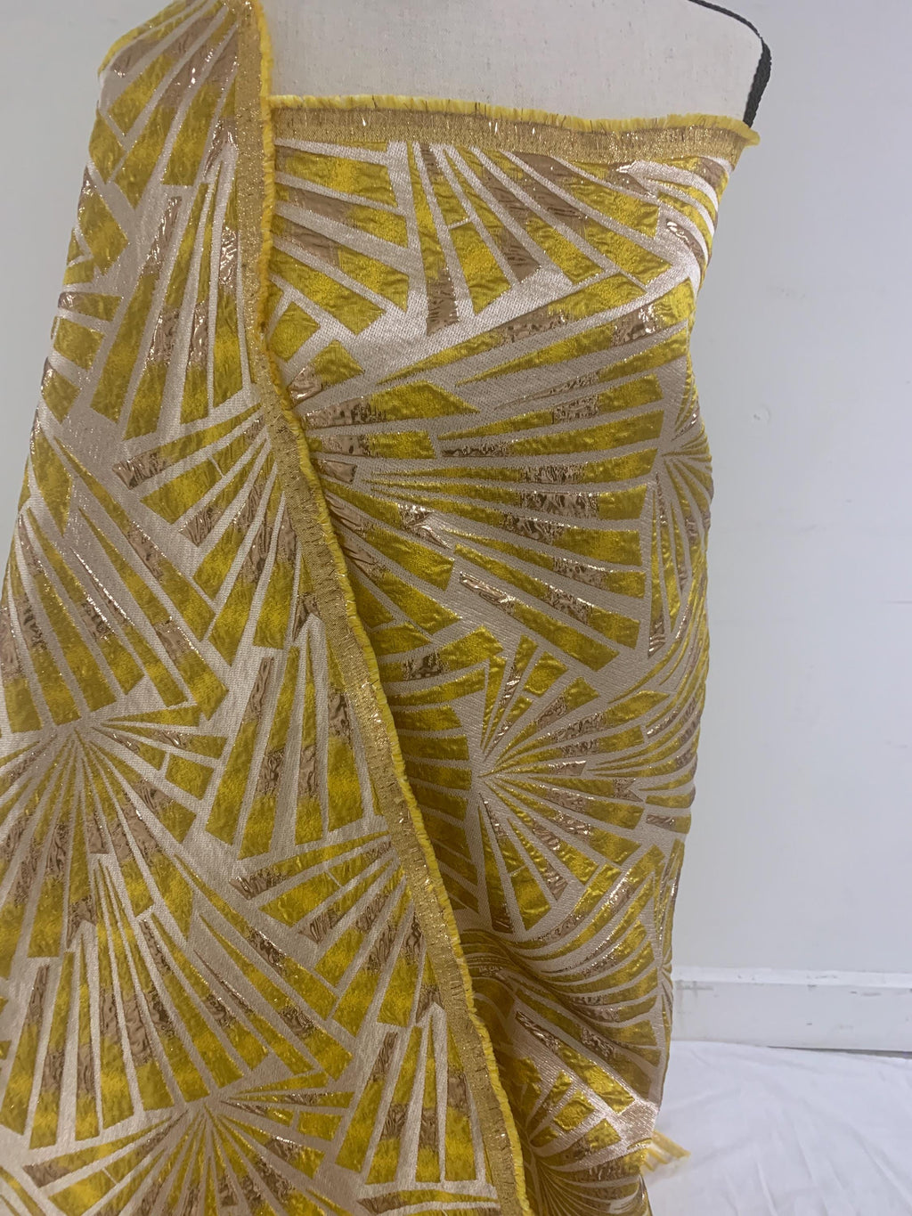 5 yards Yellow brocade metalic fabric. width 56" design J3568