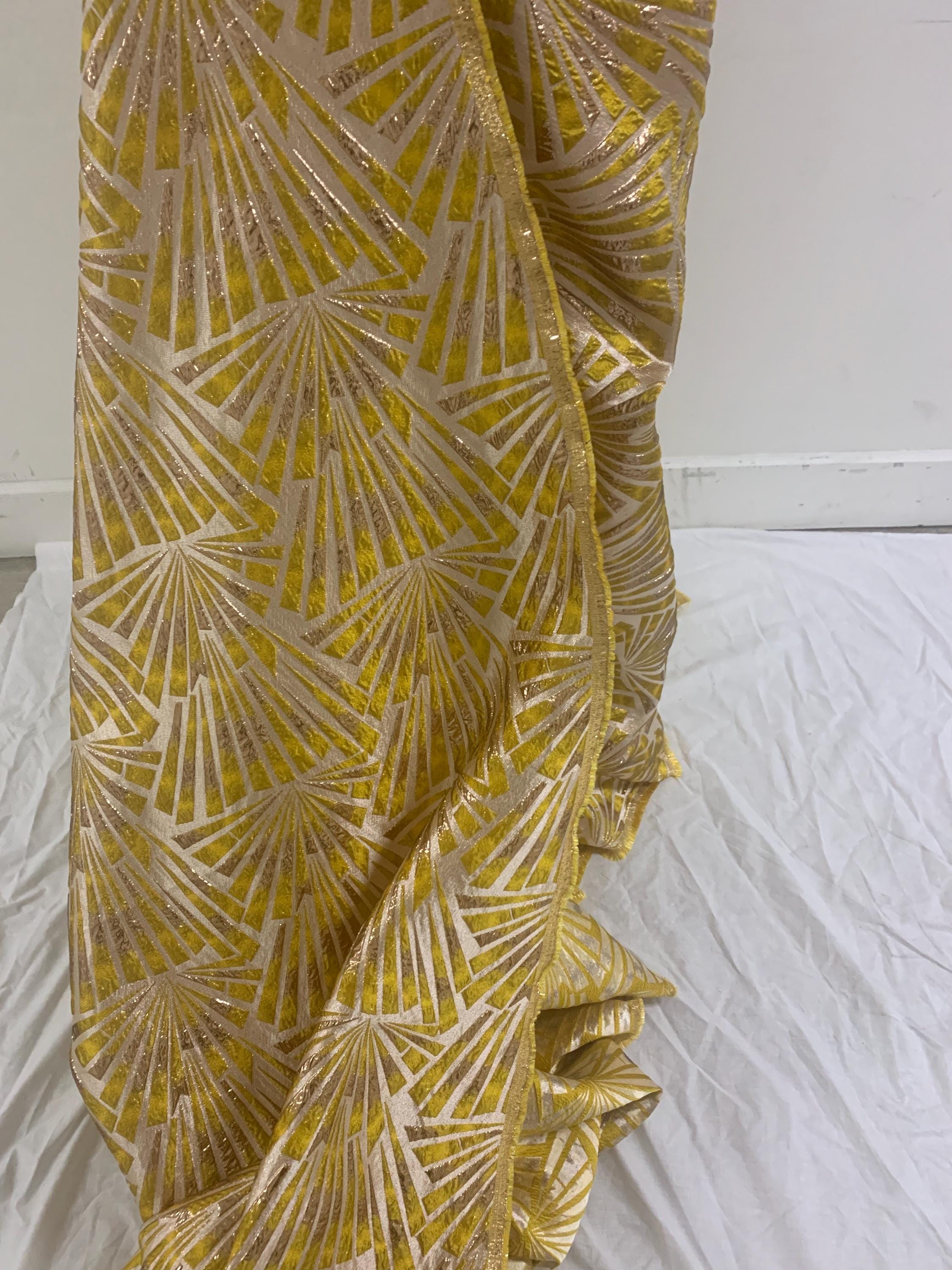 5 yards Yellow brocade metalic fabric. width 56" design J3568