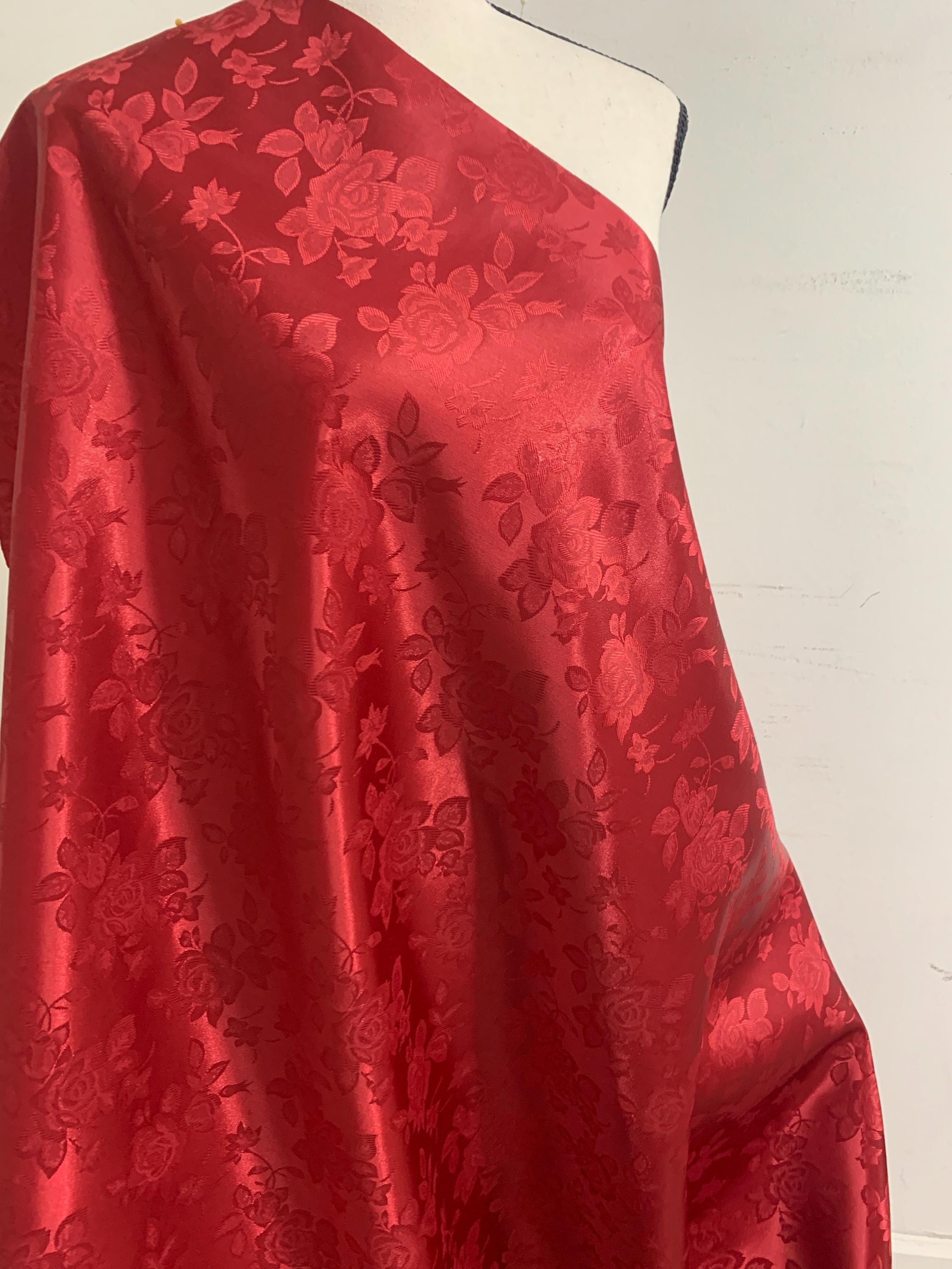 Jacquard Satin fabric two sided polyester 58" wide. sell by 1 yard increment. known as Brocade fabric, satin brocade, damask satin fabric.