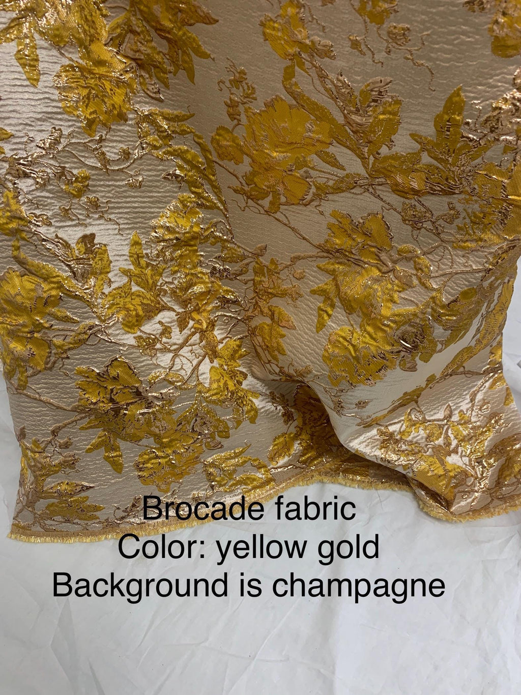 5 yards floral metalic Brocade fabric color yellow/gold, width 56". known as Brocade fabric, satin jacquard, Damask, Decorative fabric,