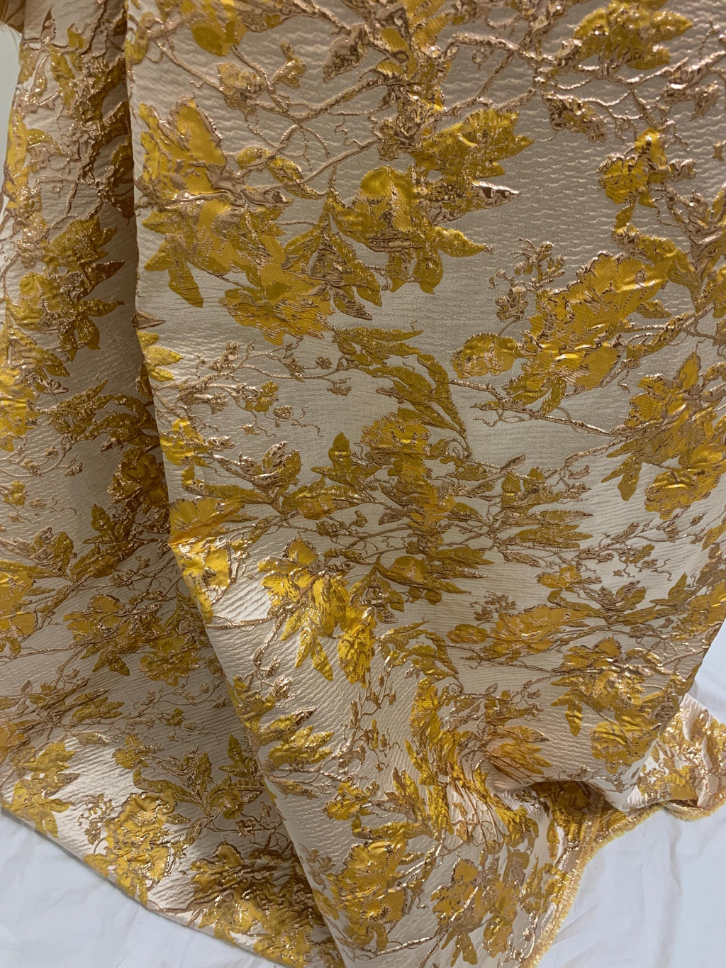 5 yards floral metalic Brocade fabric color yellow/gold, width 56". known as Brocade fabric, satin jacquard, Damask, Decorative fabric,