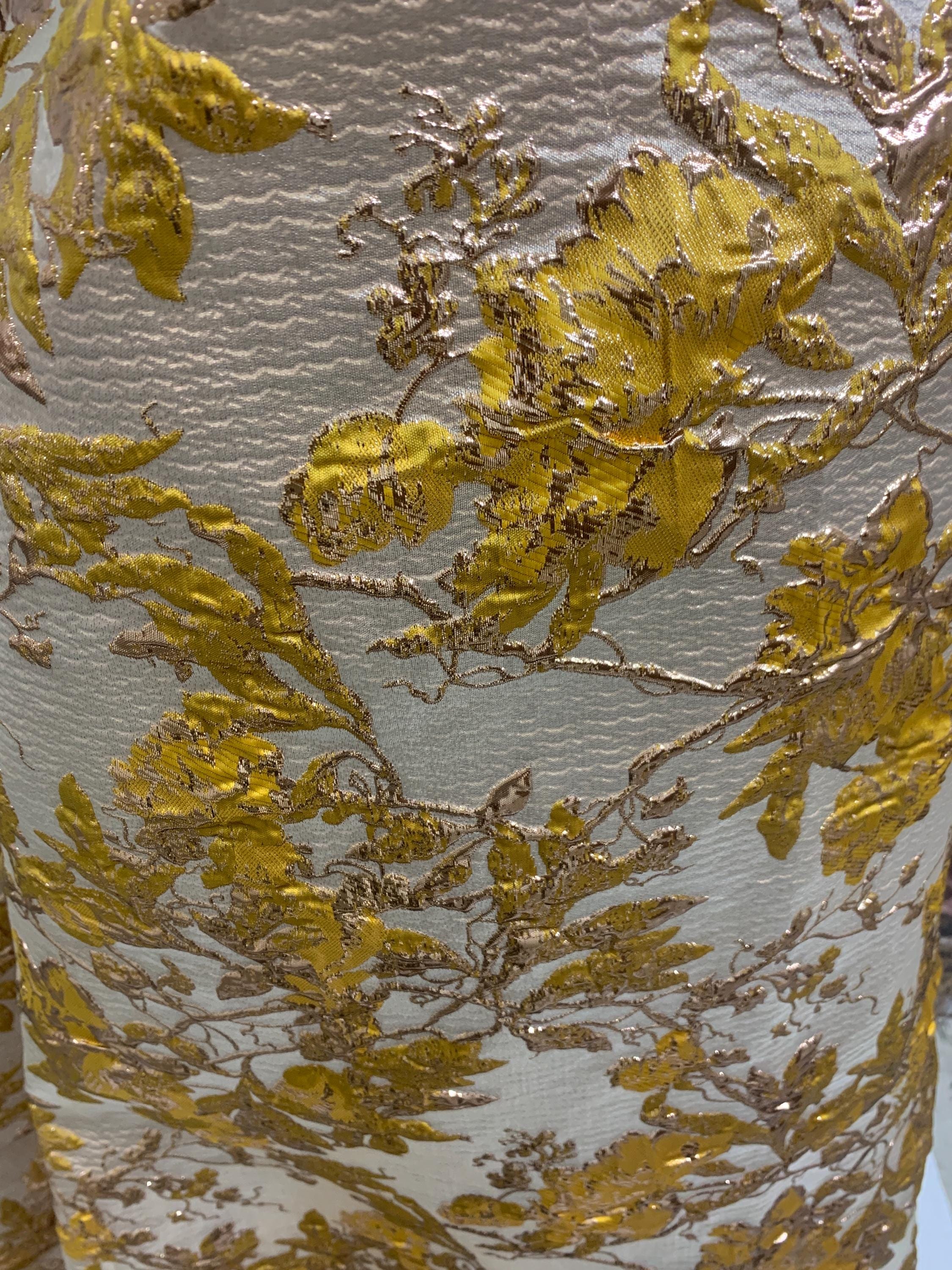 5 yards floral metalic Brocade fabric color yellow/gold, width 56". known as Brocade fabric, satin jacquard, Damask, Decorative fabric,