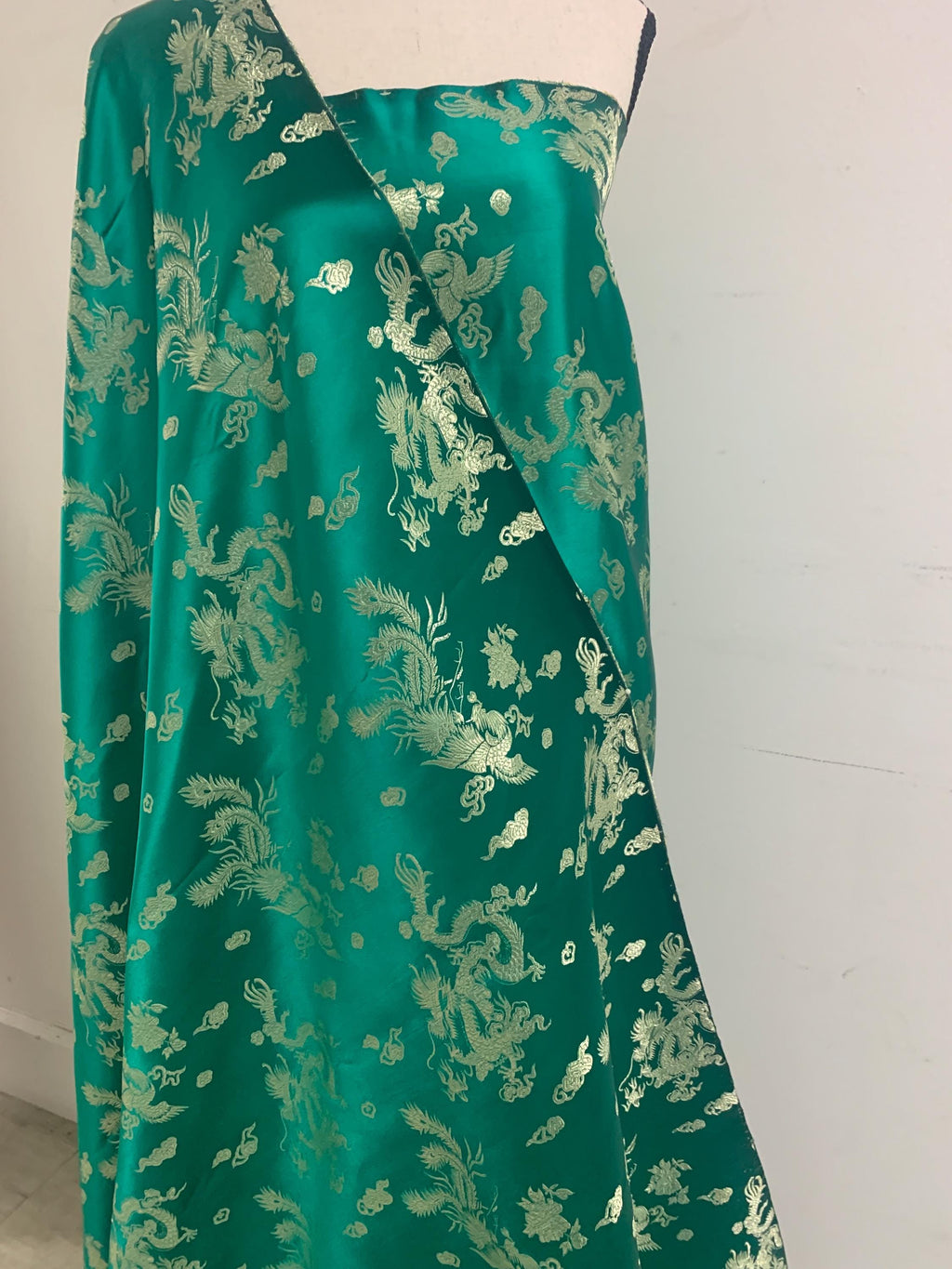 Chinese Brocade Fabric, small dragon design color emerald green , 54/56" wise sell by 1 yard increment.