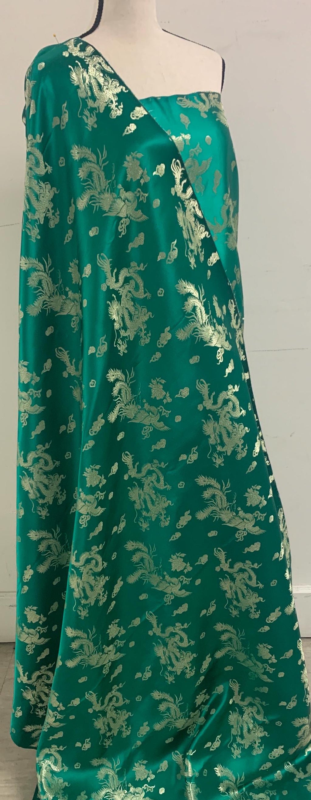 Chinese Brocade Fabric, small dragon design color emerald green , 54/56" wise sell by 1 yard increment.