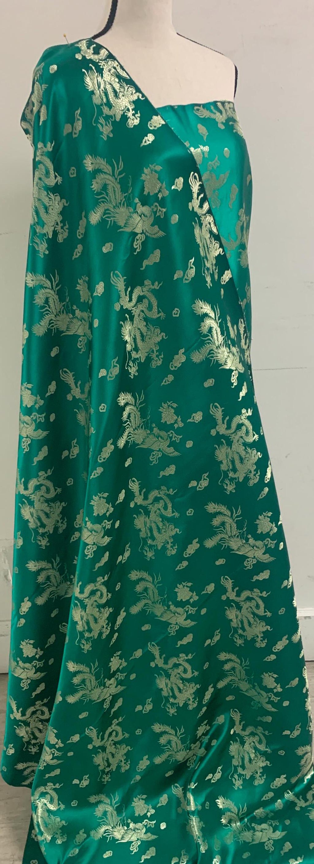 Chinese Brocade Fabric, small dragon design color emerald green , 54/56" wise sell by 1 yard increment.