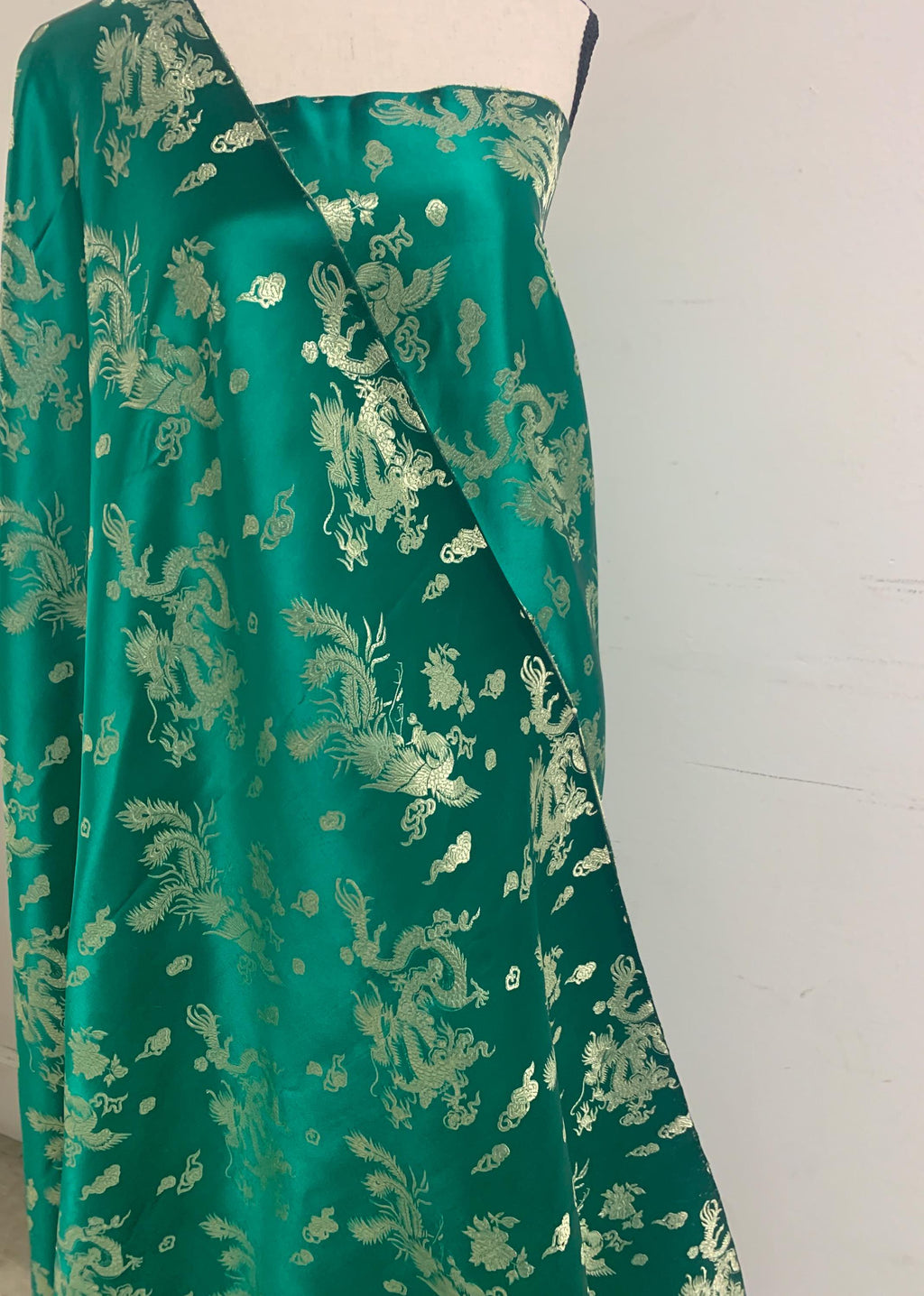 Chinese Brocade Fabric, small dragon design color emerald green , 54/56" wise sell by 1 yard increment.