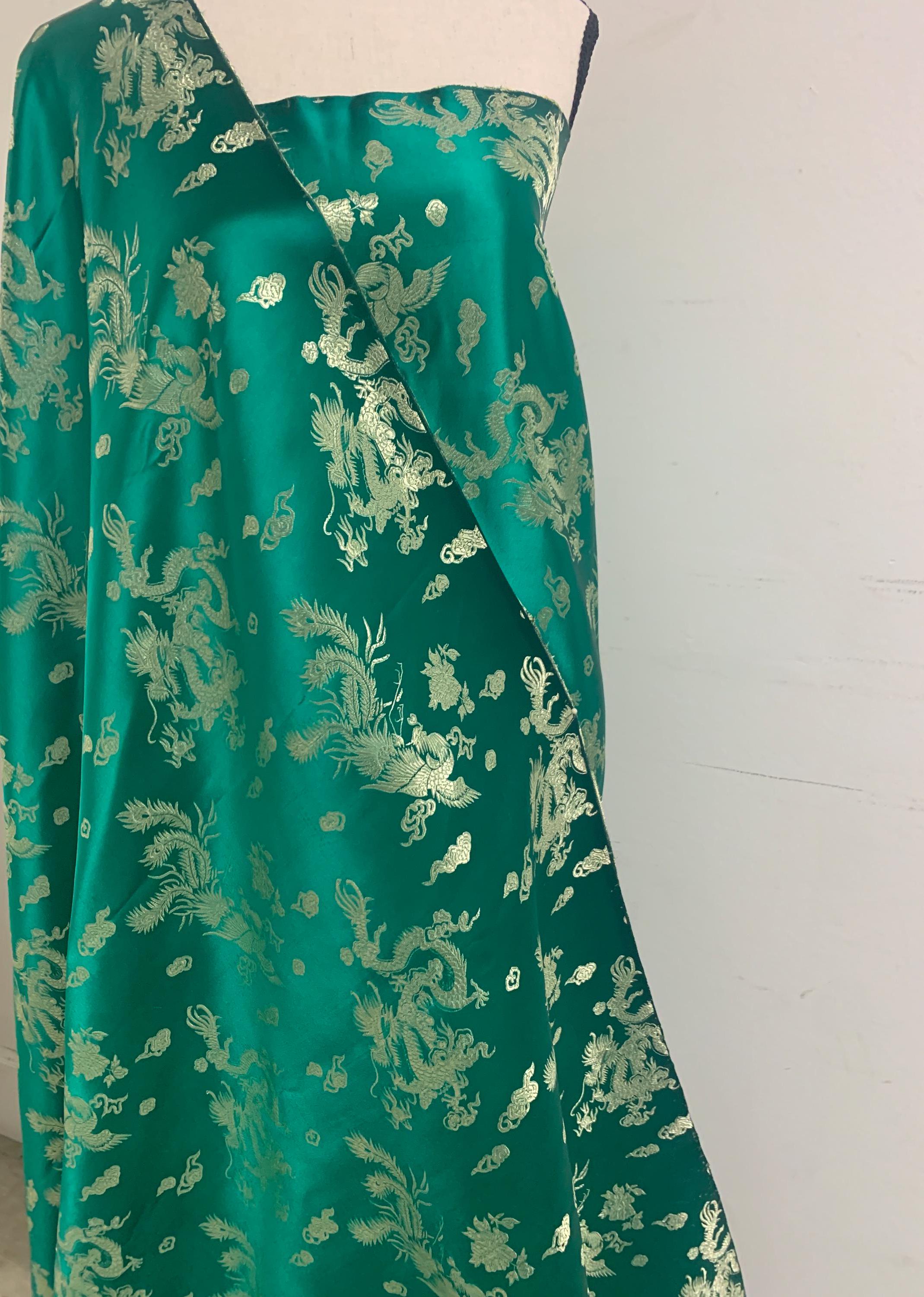 Chinese Brocade Fabric, small dragon design color emerald green , 54/56" wise sell by 1 yard increment.