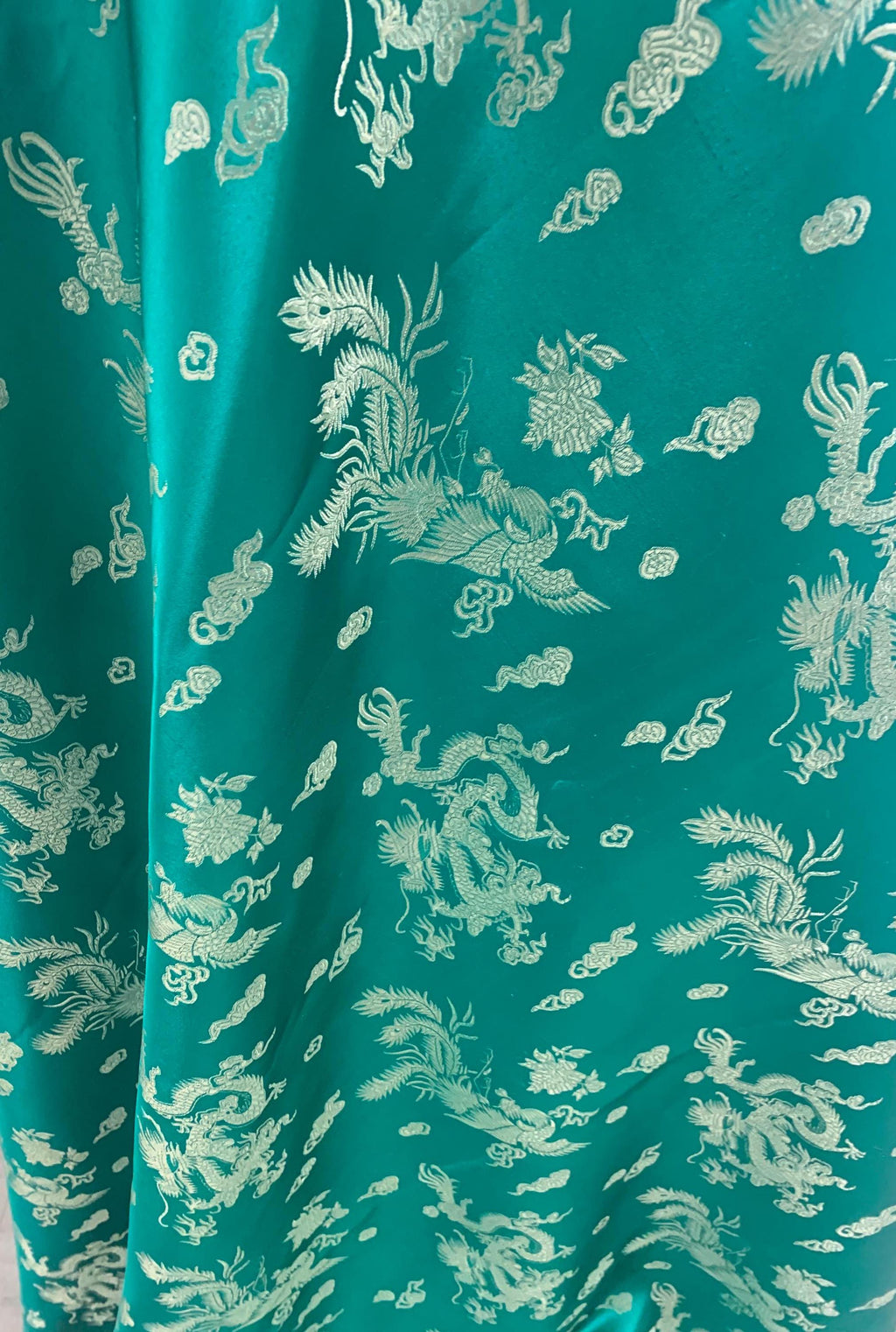 Chinese Brocade Fabric, small dragon design color emerald green , 54/56" wise sell by 1 yard increment.