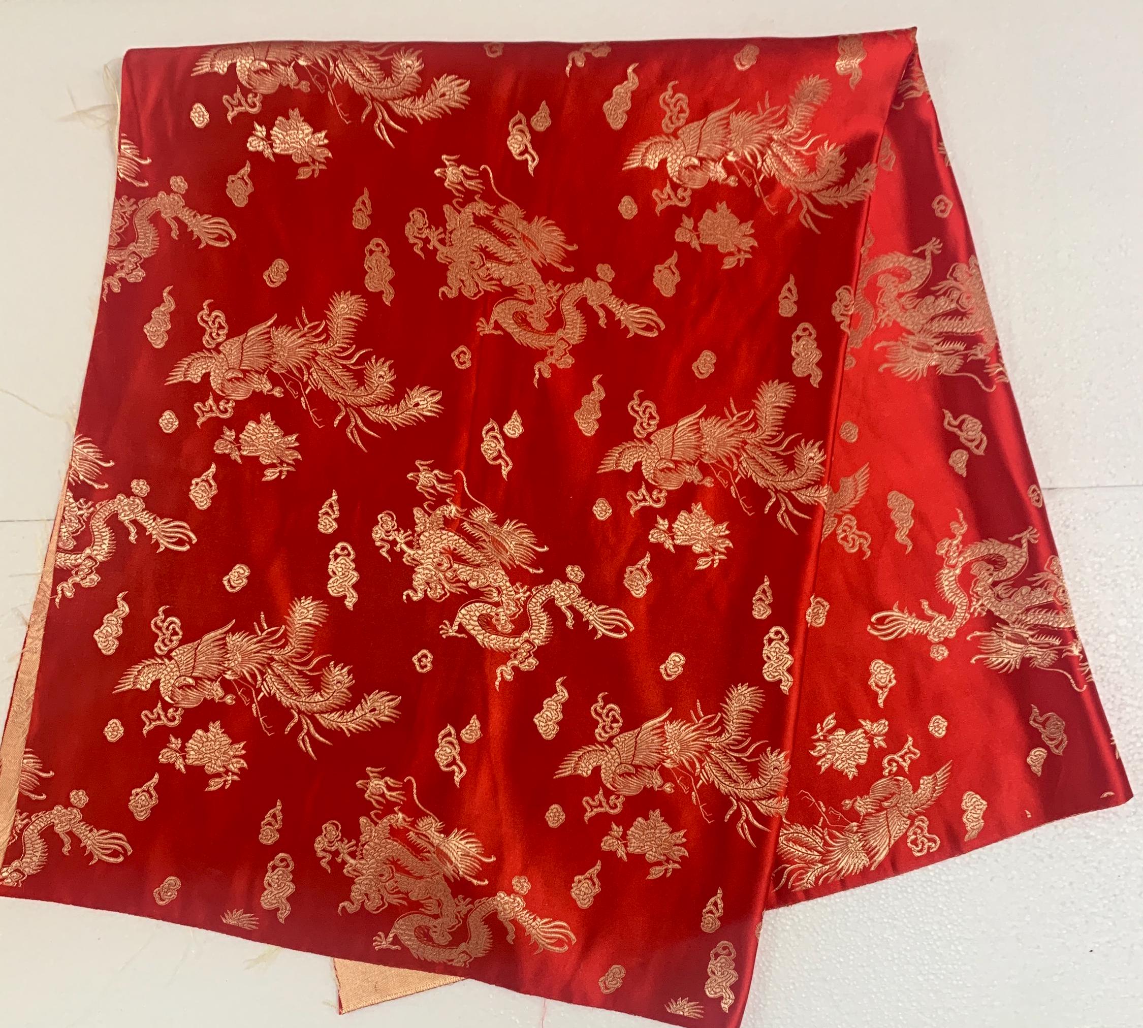 Chinese Brocade Fabric, small dragon design color RED, 54/56" wise sell by 1 yard increment.