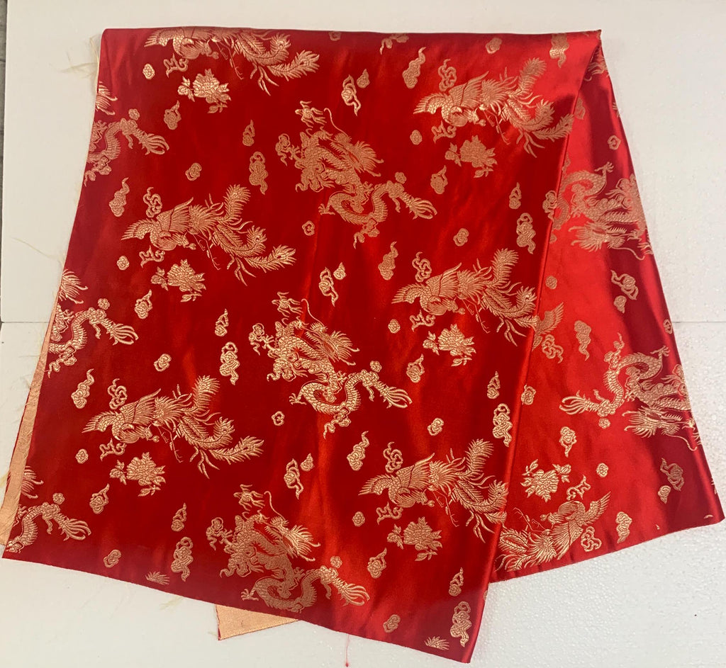 Chinese Brocade Fabric, small dragon design color RED, 54/56" wise sell by 1 yard increment.