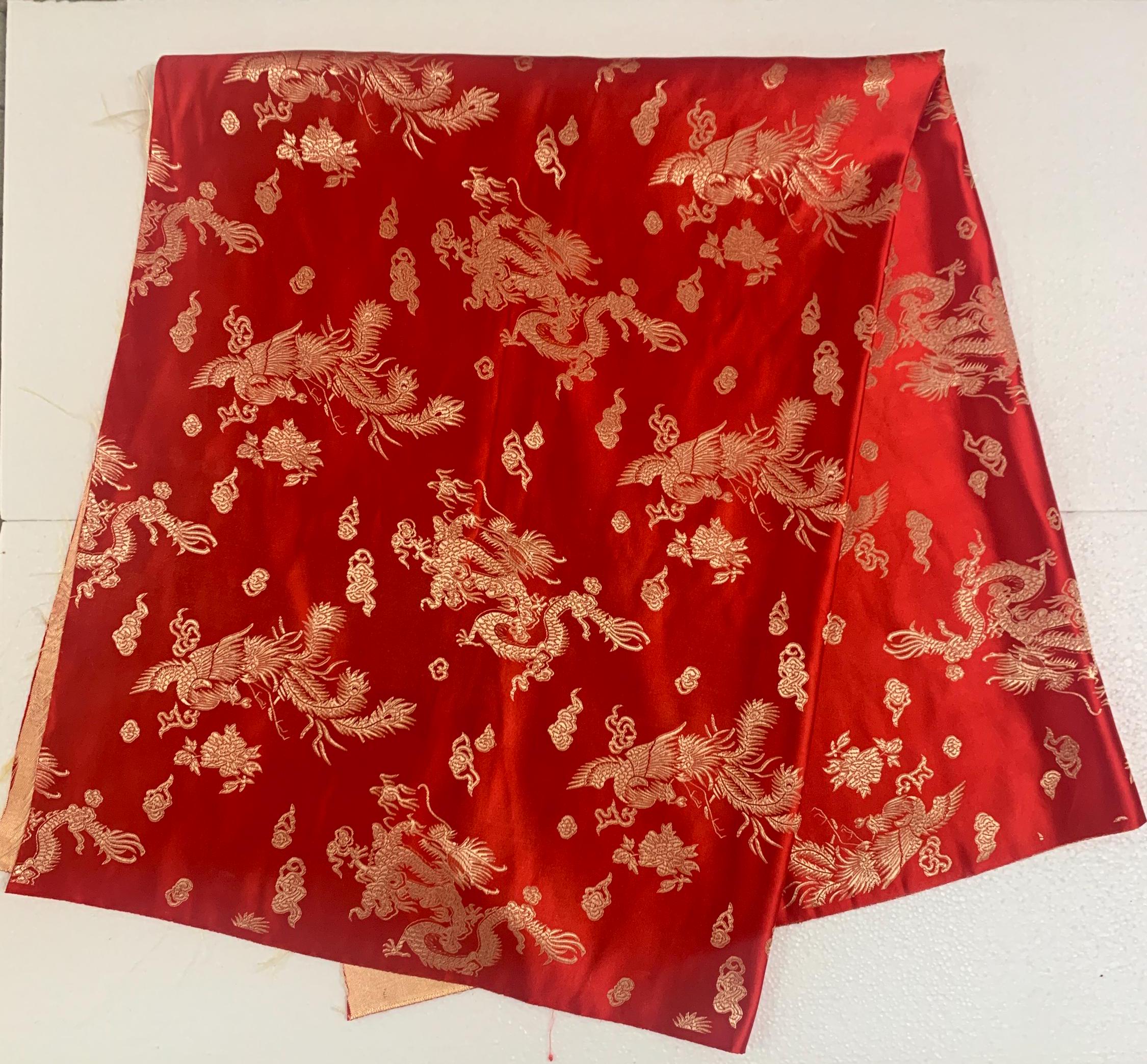 Chinese Brocade Fabric, small dragon design color RED, 54/56" wise sell by 1 yard increment.