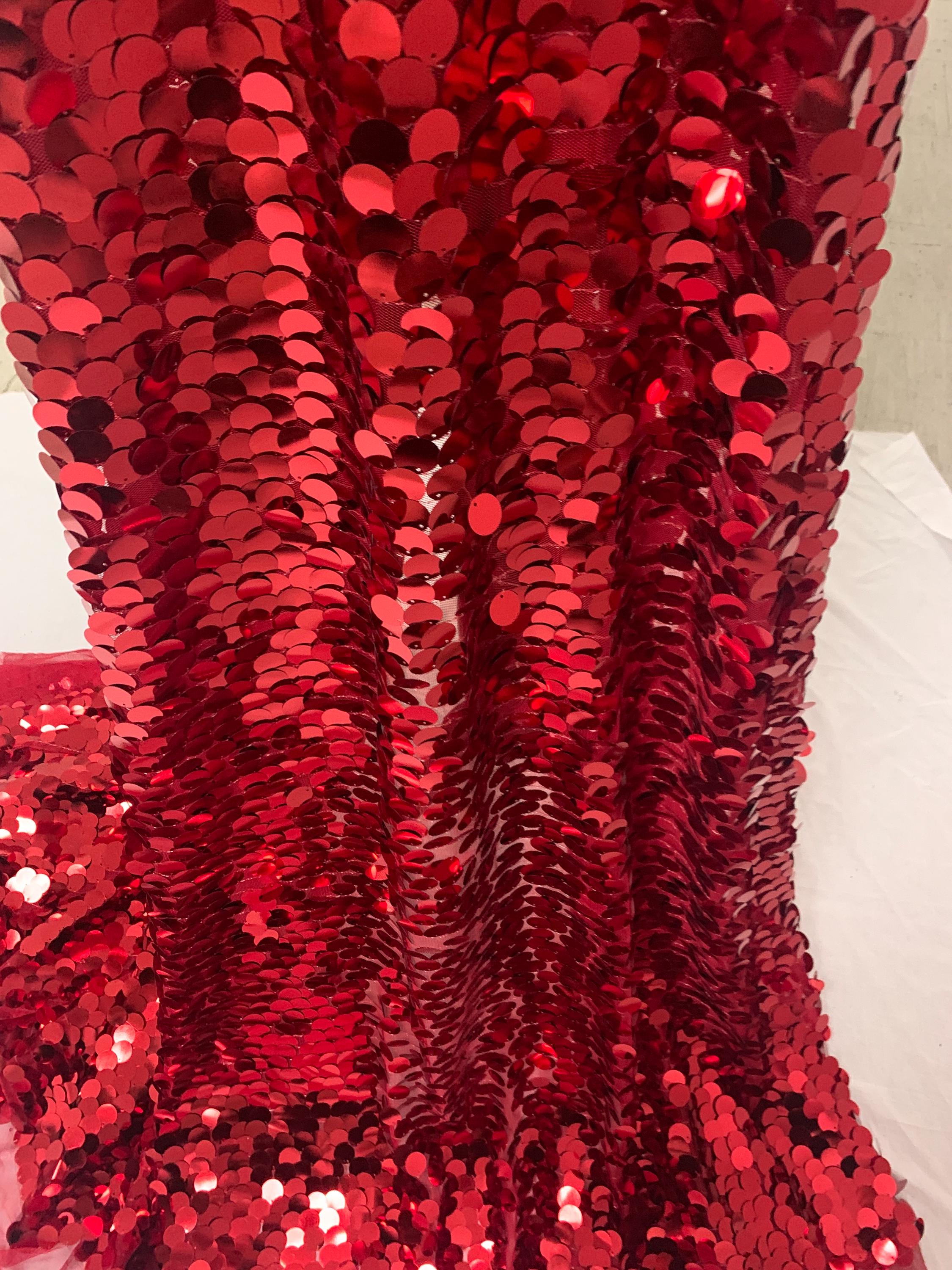 A 3 yards Red big sequins fabric for customs, dress and decoration.
