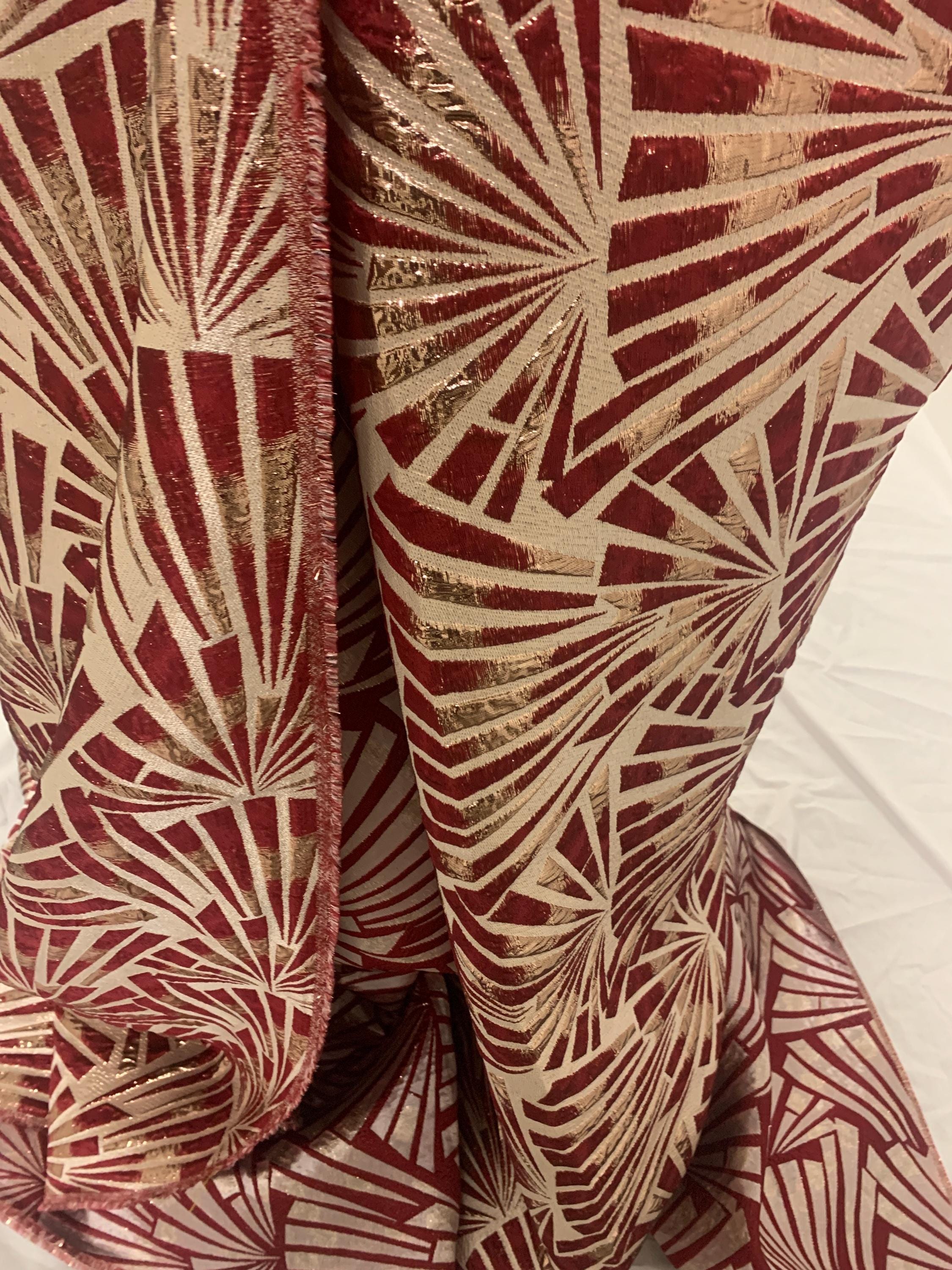 5 yards Red brocade metalic fabric. color Red 56" design J3568