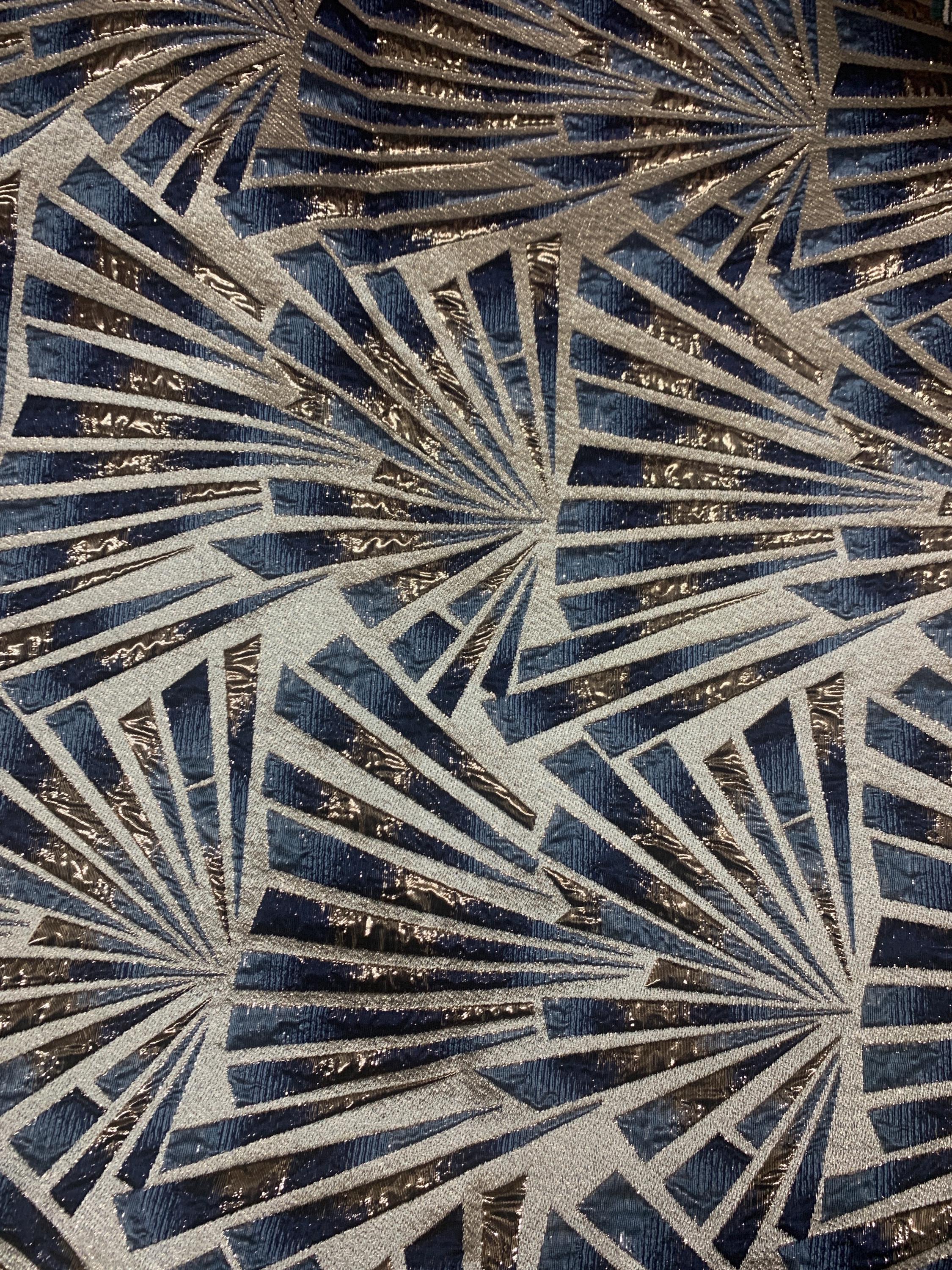 5 yards Blue brocade metalic fabric. width 56" design J3568