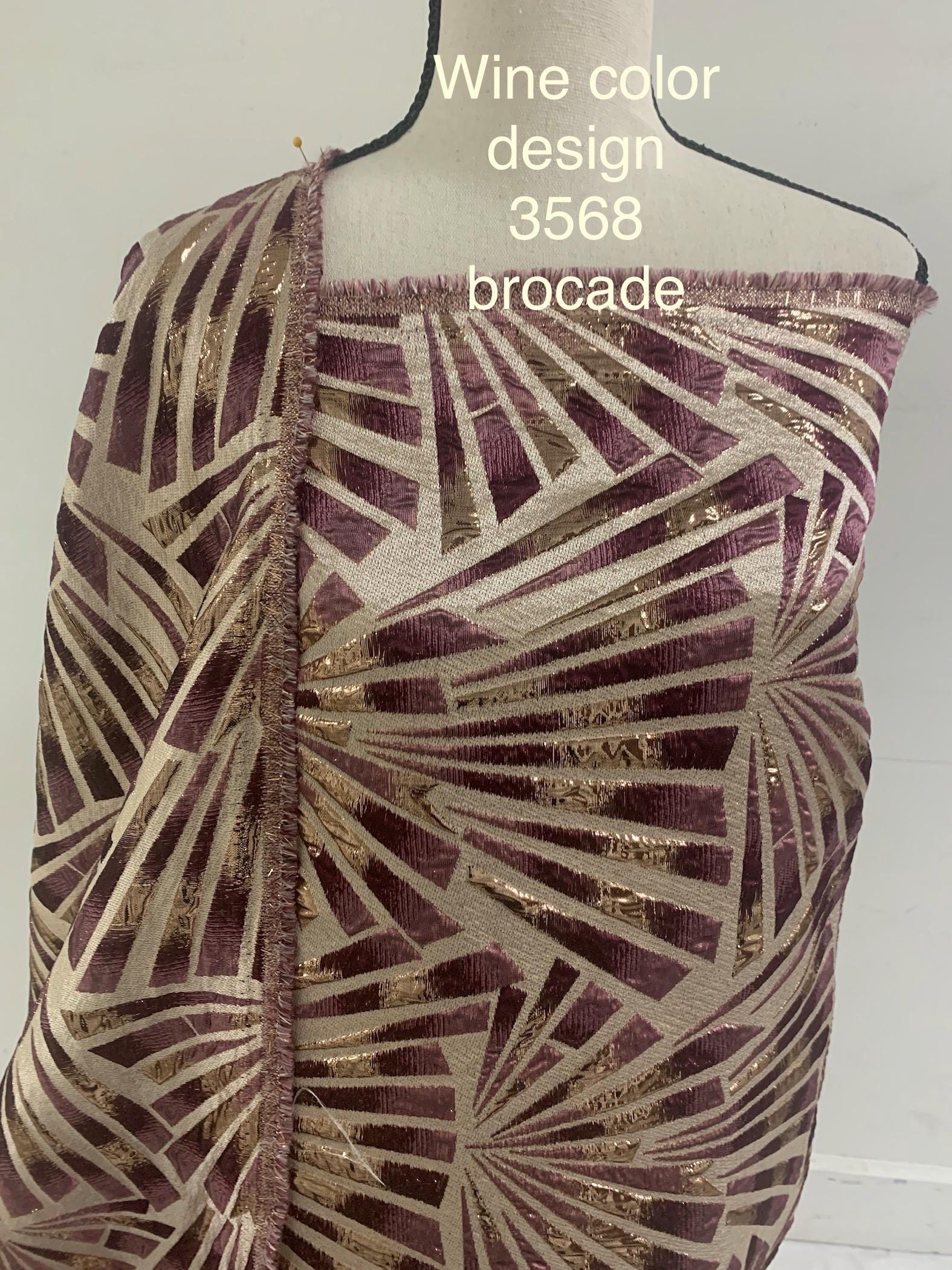 5 yards Wine color brocade metalic fabric. width 56" design J3568