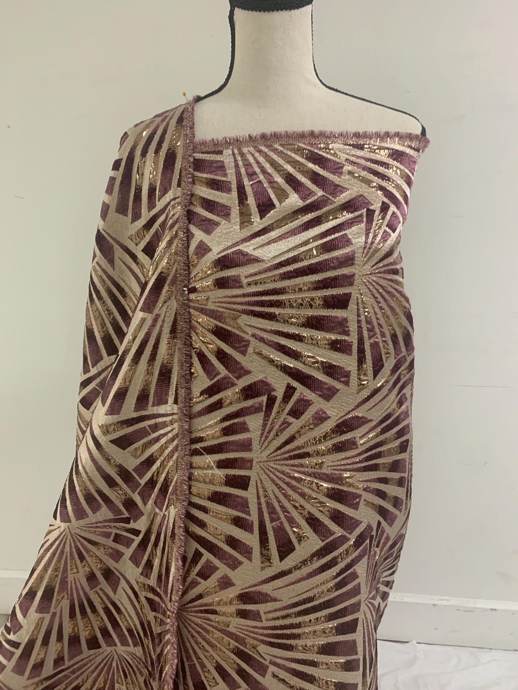 5 yards Wine color brocade metalic fabric. width 56" design J3568