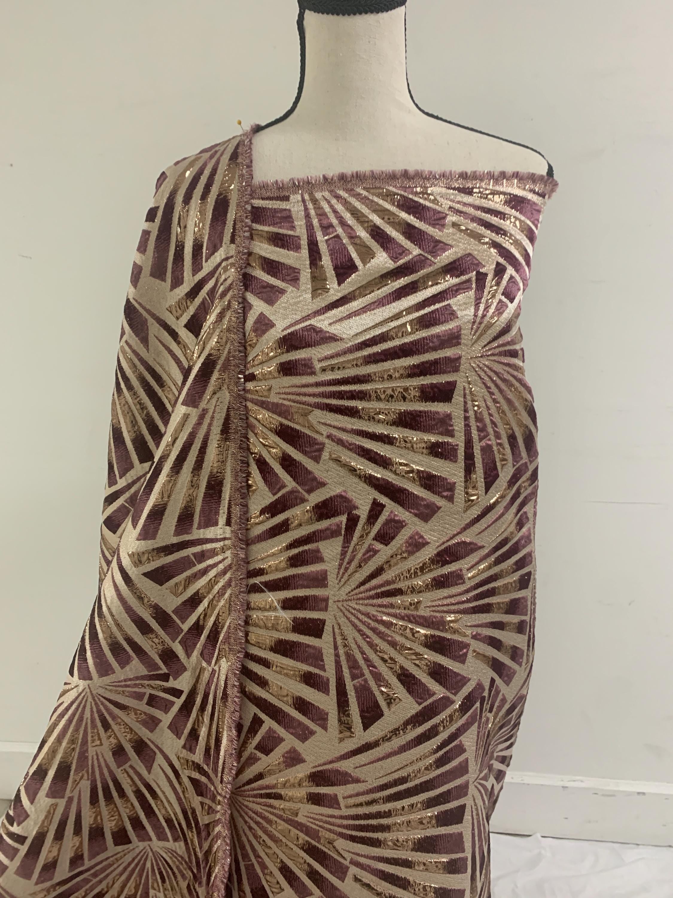 5 yards Wine color brocade metalic fabric. width 56" design J3568