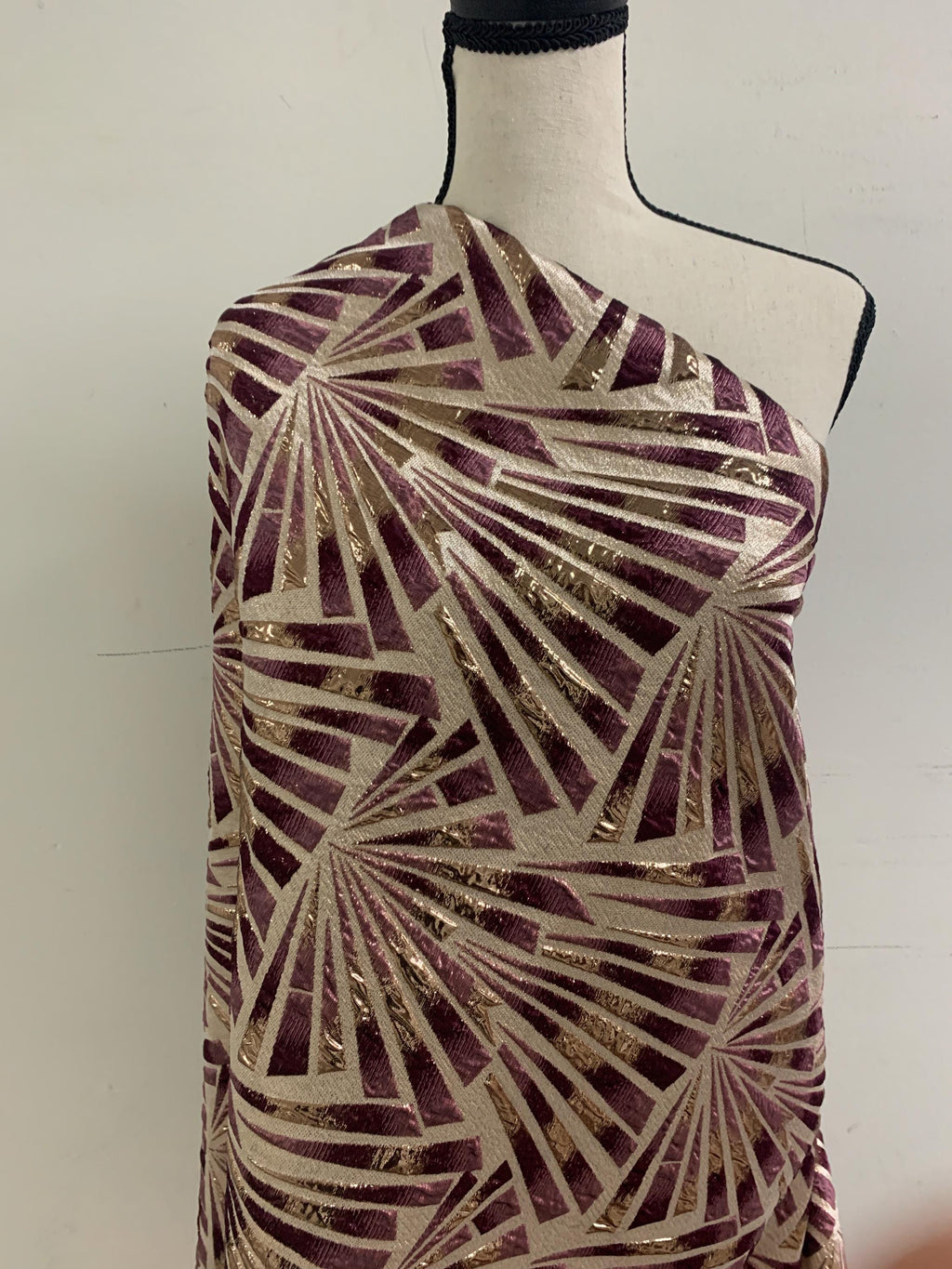 5 yards Wine color brocade metalic fabric. width 56" design J3568