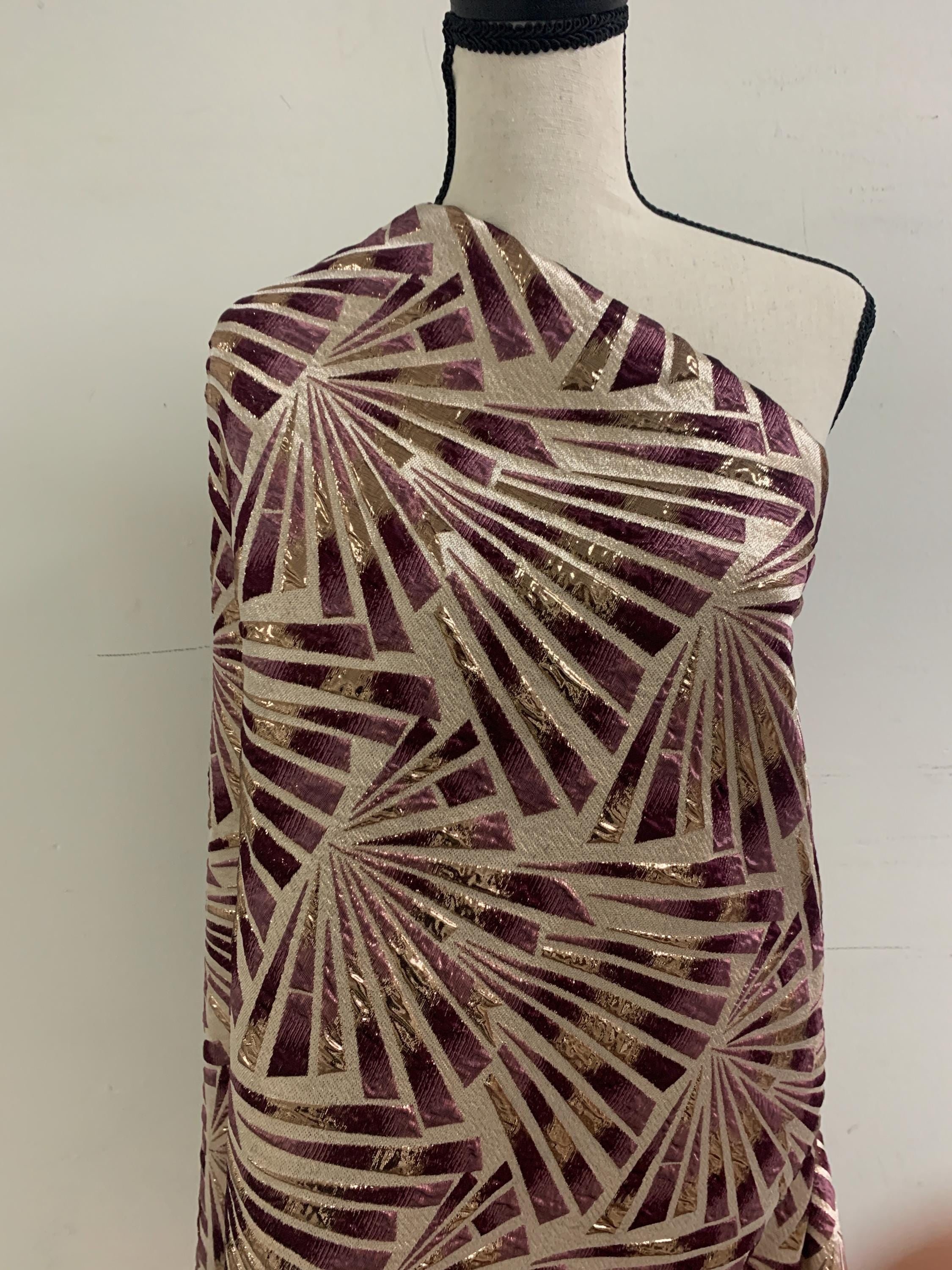 5 yards Wine color brocade metalic fabric. width 56" design J3568