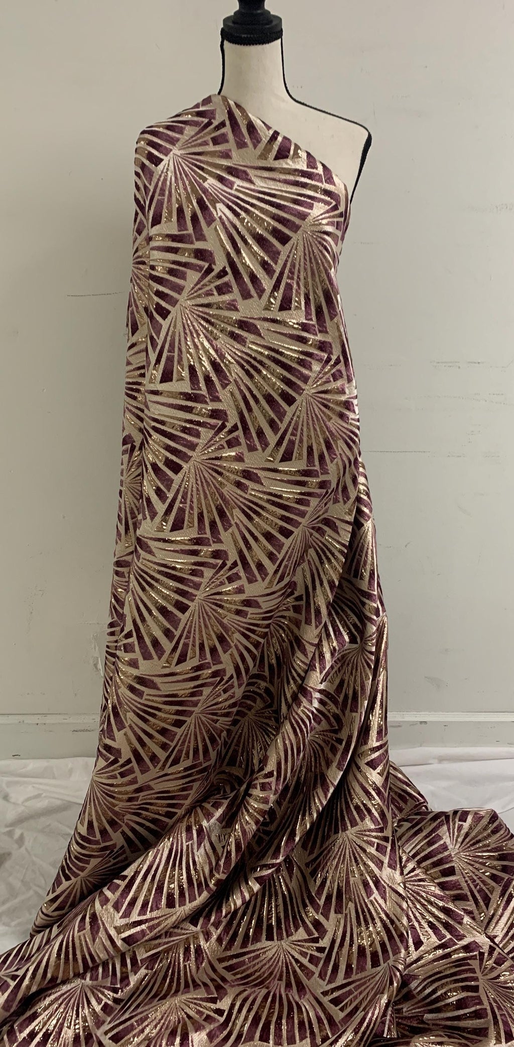 5 yards Wine color brocade metalic fabric. width 56" design J3568