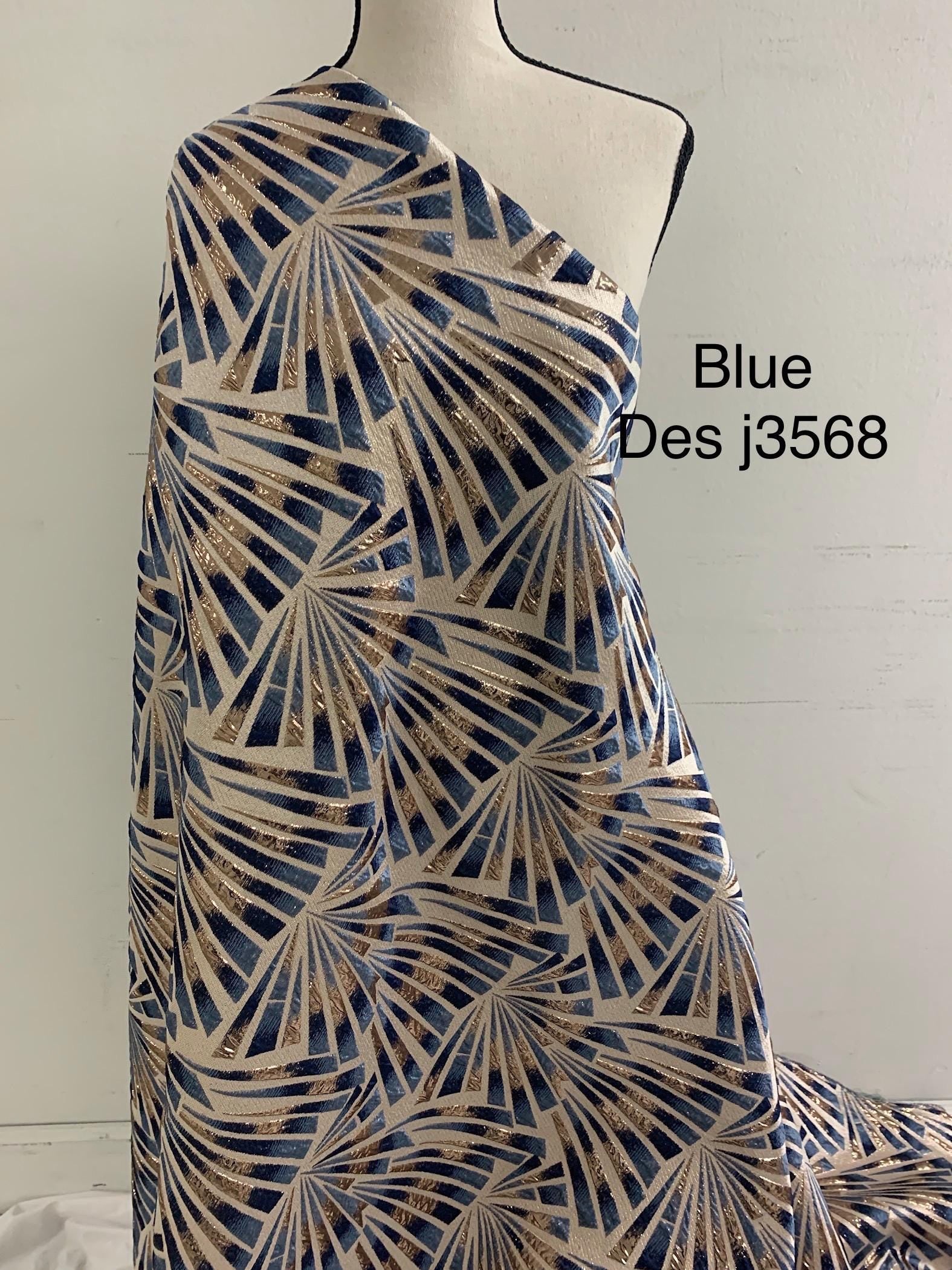 5 yards Blue brocade metalic fabric. width 56" design J3568