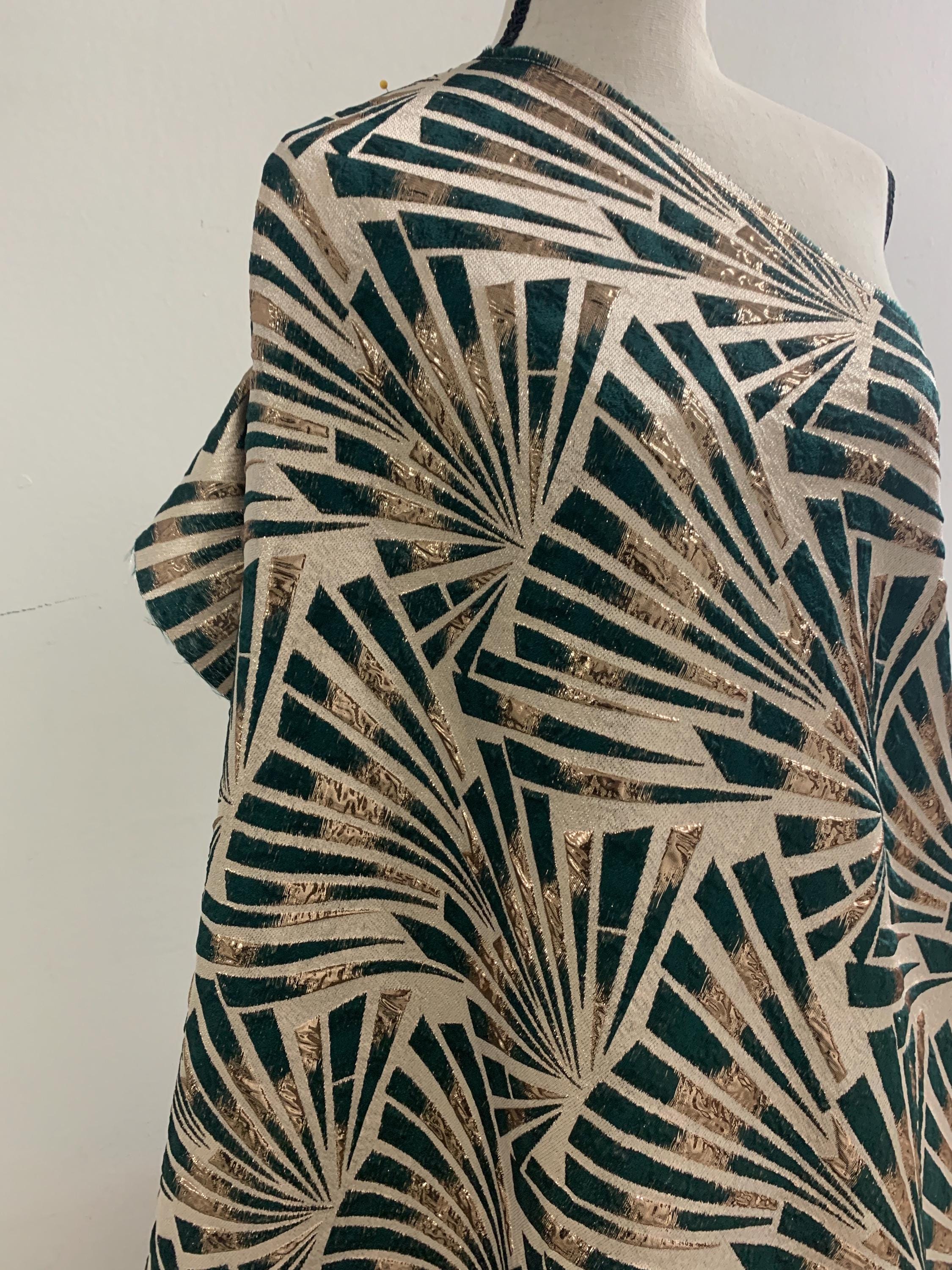 5 yards Hunter green brocade metalic fabric. width 56" design J3568