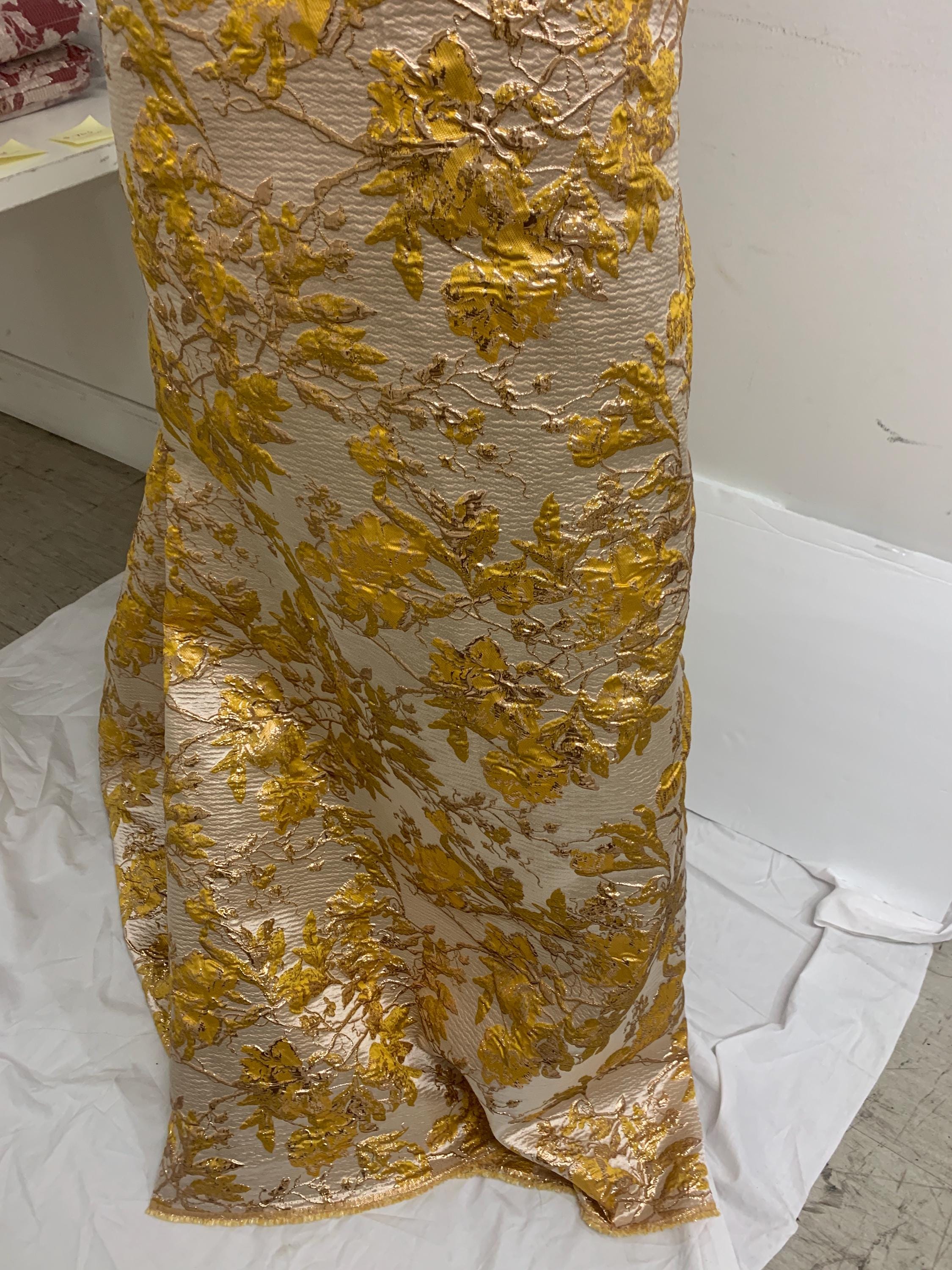 5 yards floral metalic Brocade fabric color yellow/gold, width 56". known as Brocade fabric, satin jacquard, Damask, Decorative fabric,