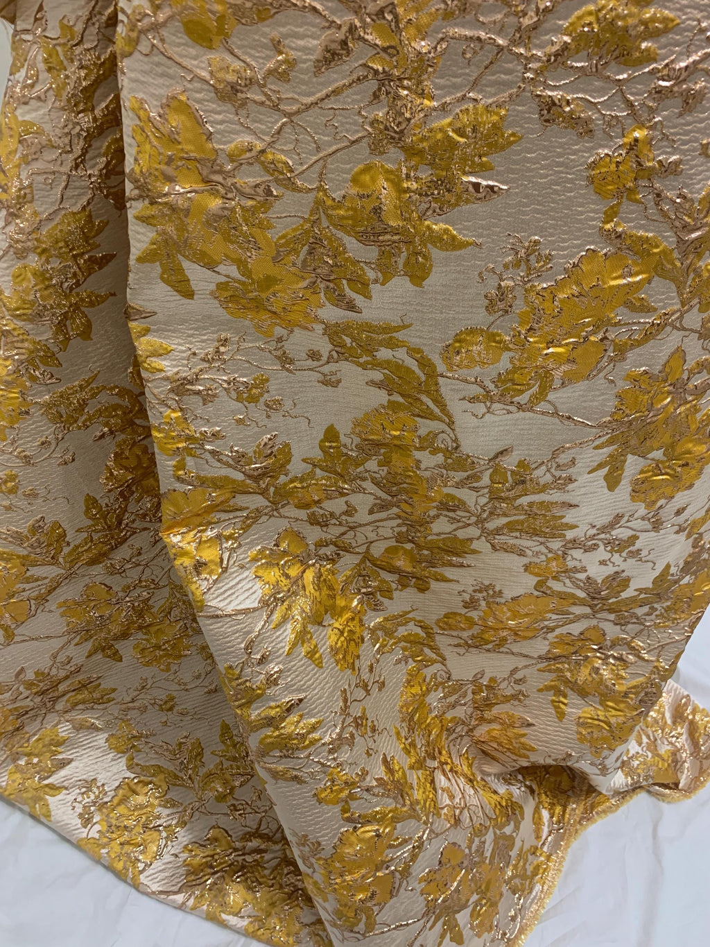 5 yards floral metalic Brocade fabric color yellow/gold, width 56". known as Brocade fabric, satin jacquard, Damask, Decorative fabric,