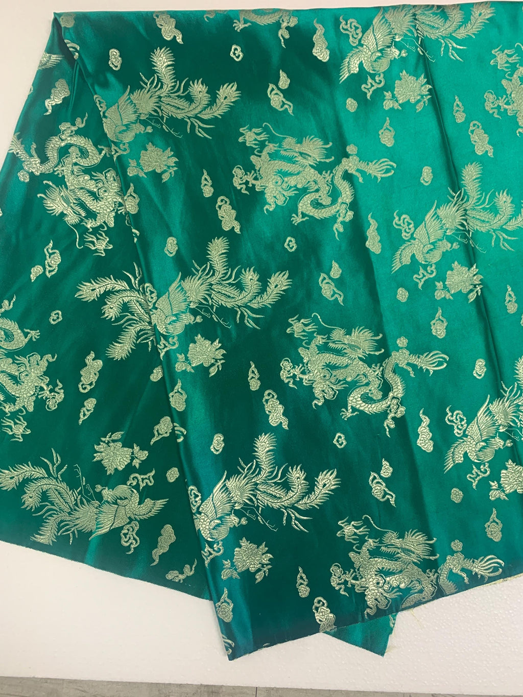 Chinese Brocade Fabric, small dragon design color emerald green , 54/56" wise sell by 1 yard increment.