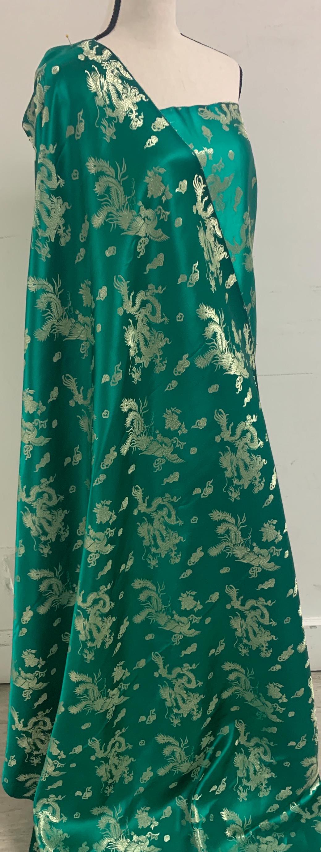 Chinese Brocade Fabric, small dragon design color emerald green , 54/56" wise sell by 1 yard increment.