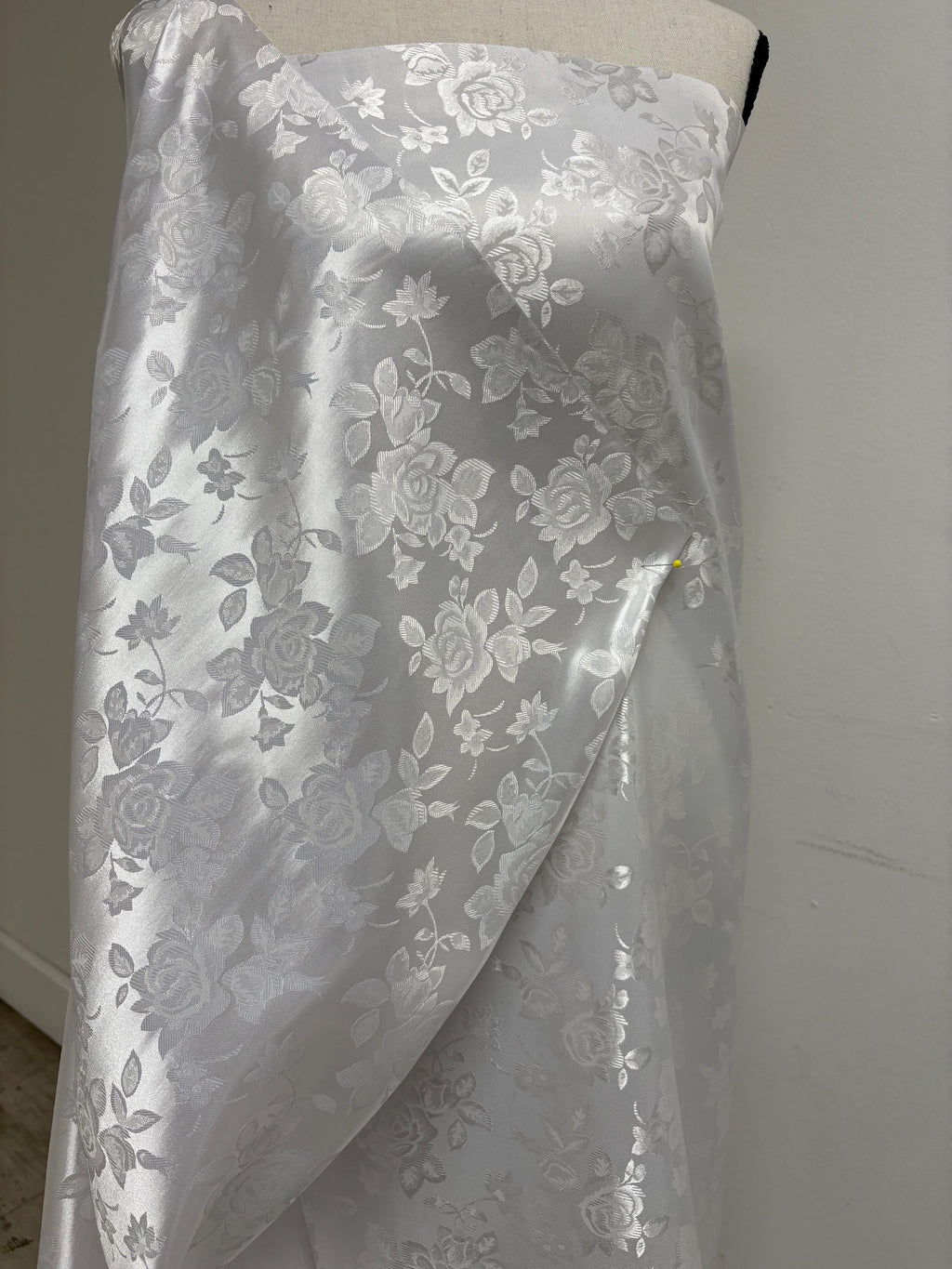 A 2 yards White Satin Jacquard fabric 100% poly color white 58" width Polyester Fabric. sell by 2 yards increment continues. free sample