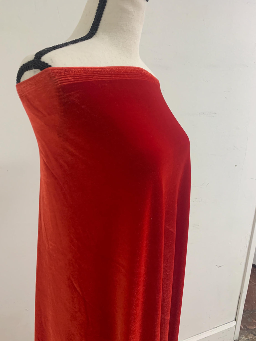 A 3 yard Stretch Velvet fabric, color Red width 58/60 inches.