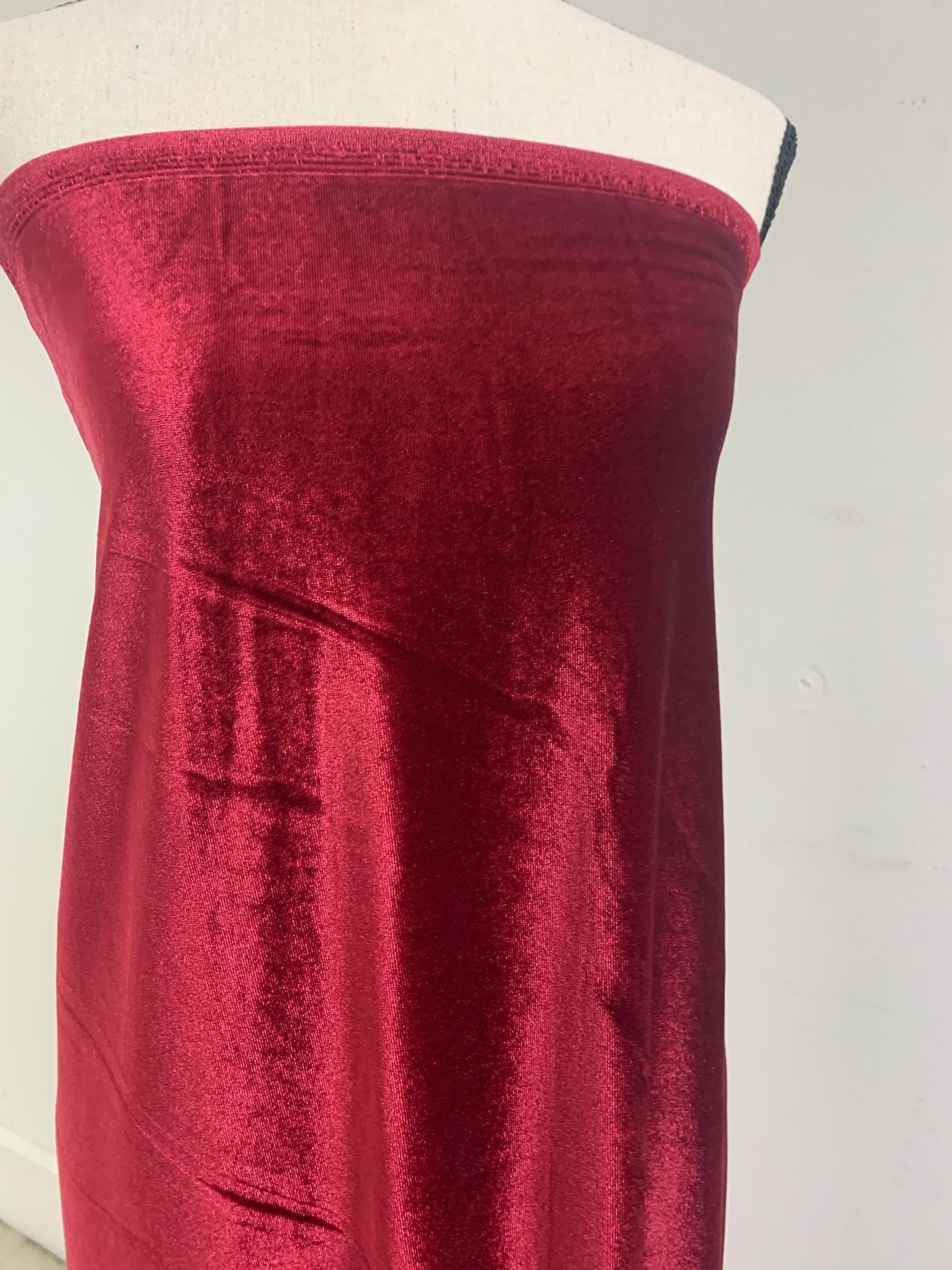 A 5 yard Stretch Velvet fabric, color Burgundy width 58/60 inches.