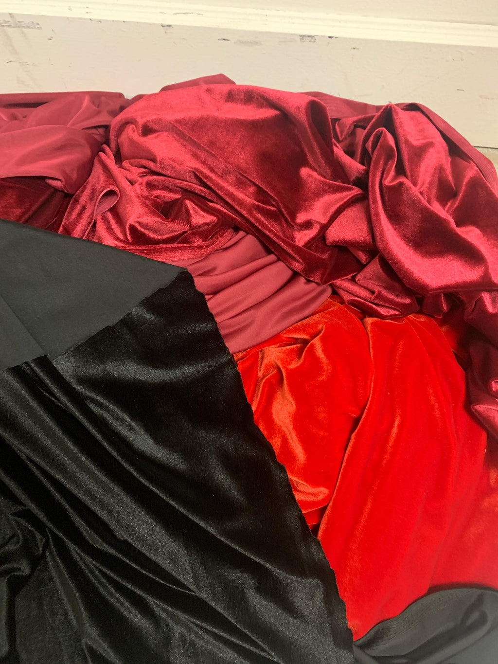 A 5 yard Stretch Velvet fabric, color Burgundy width 58/60 inches.